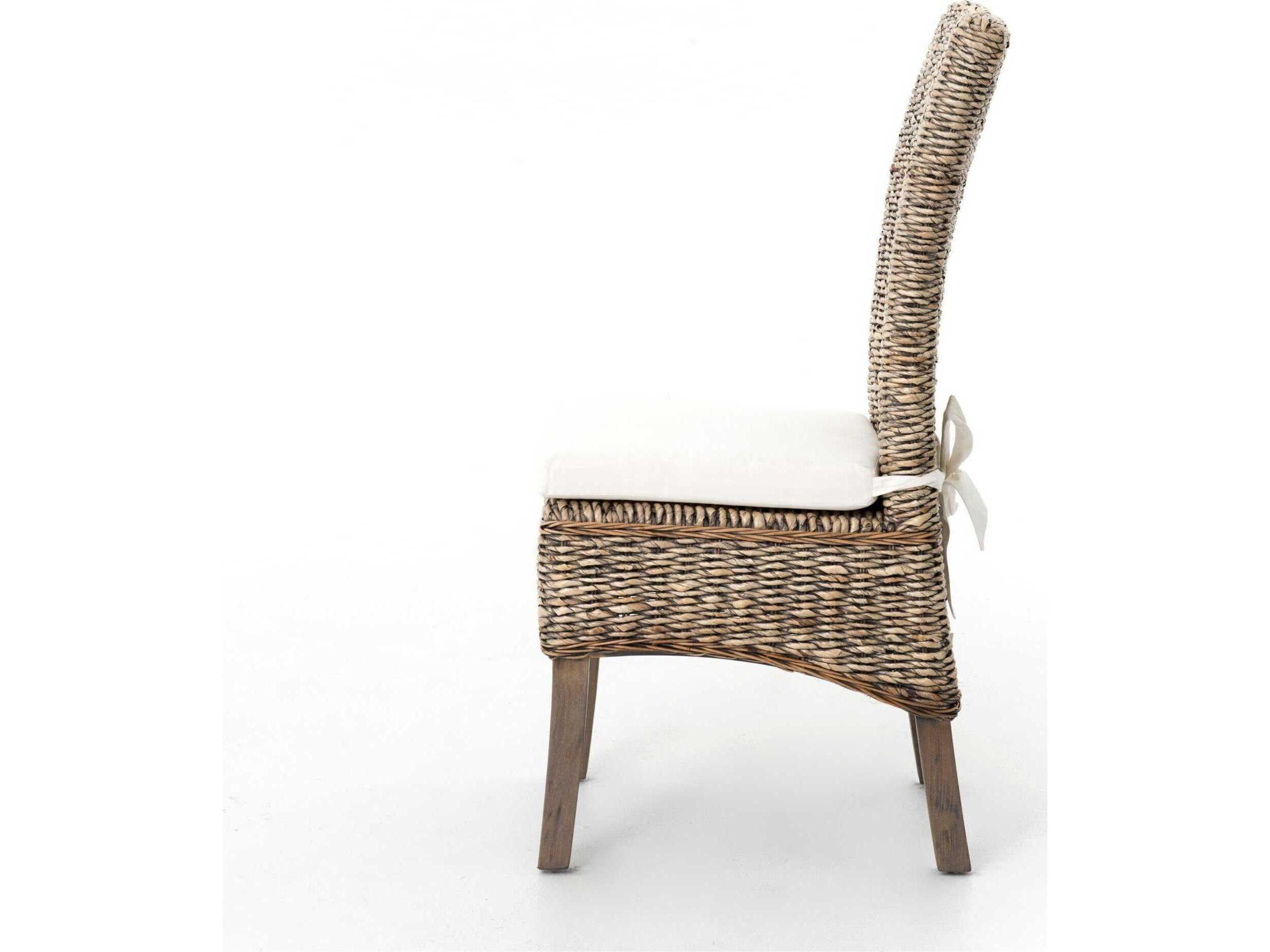 Four Hands Grass Roots Mahogany Wood Gray Upholstered Side Dining Chair