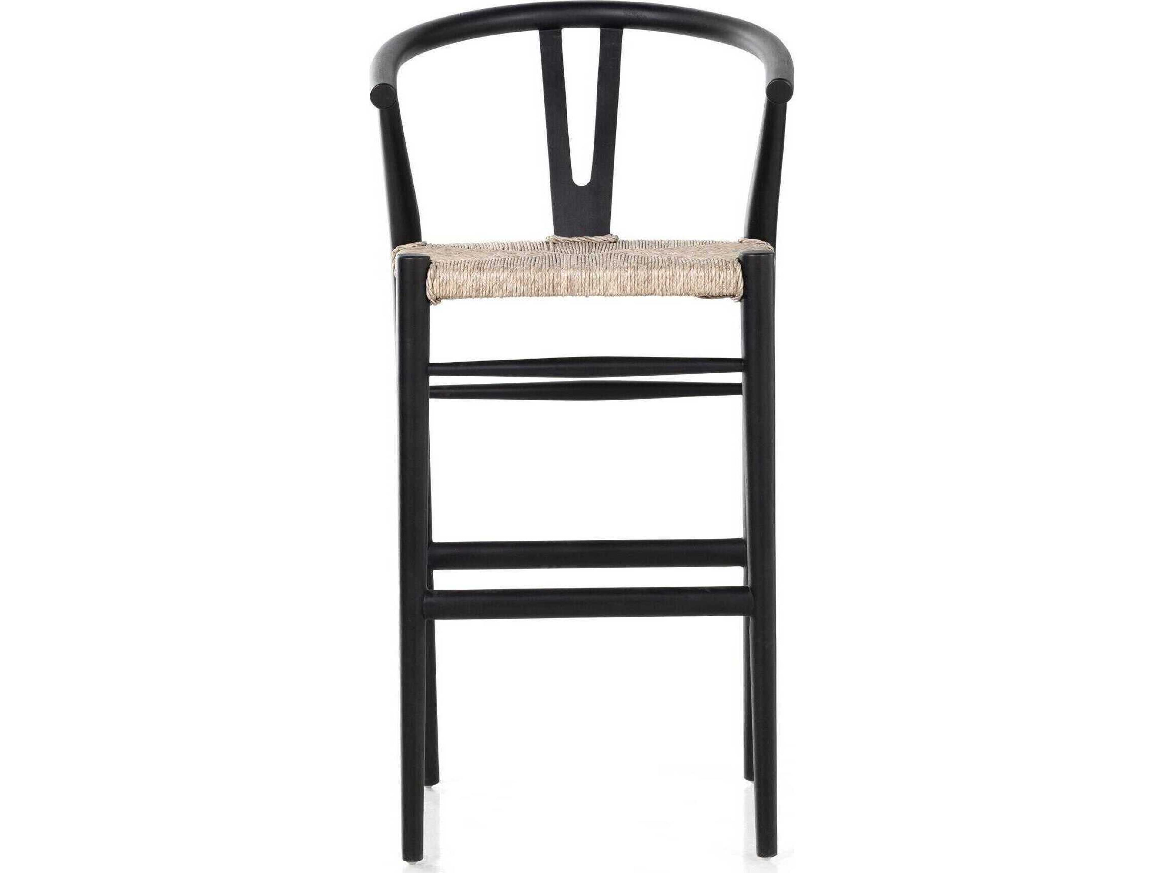 Four Hands Grass Roots Muestra Wood Teak None Black Vintage White Bar Stool