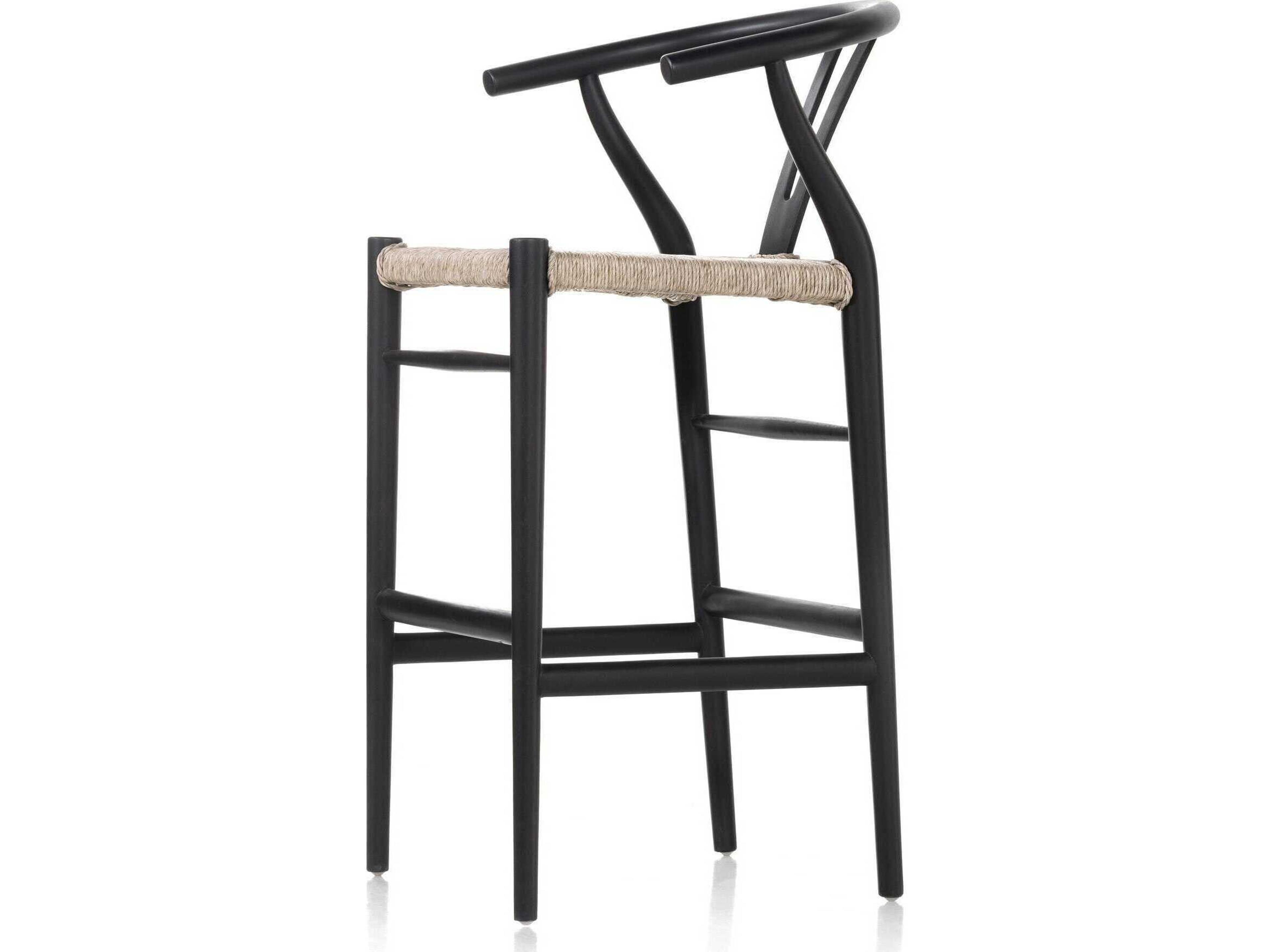 Four Hands Grass Roots Muestra Wood Teak None Black Vintage White Bar Stool