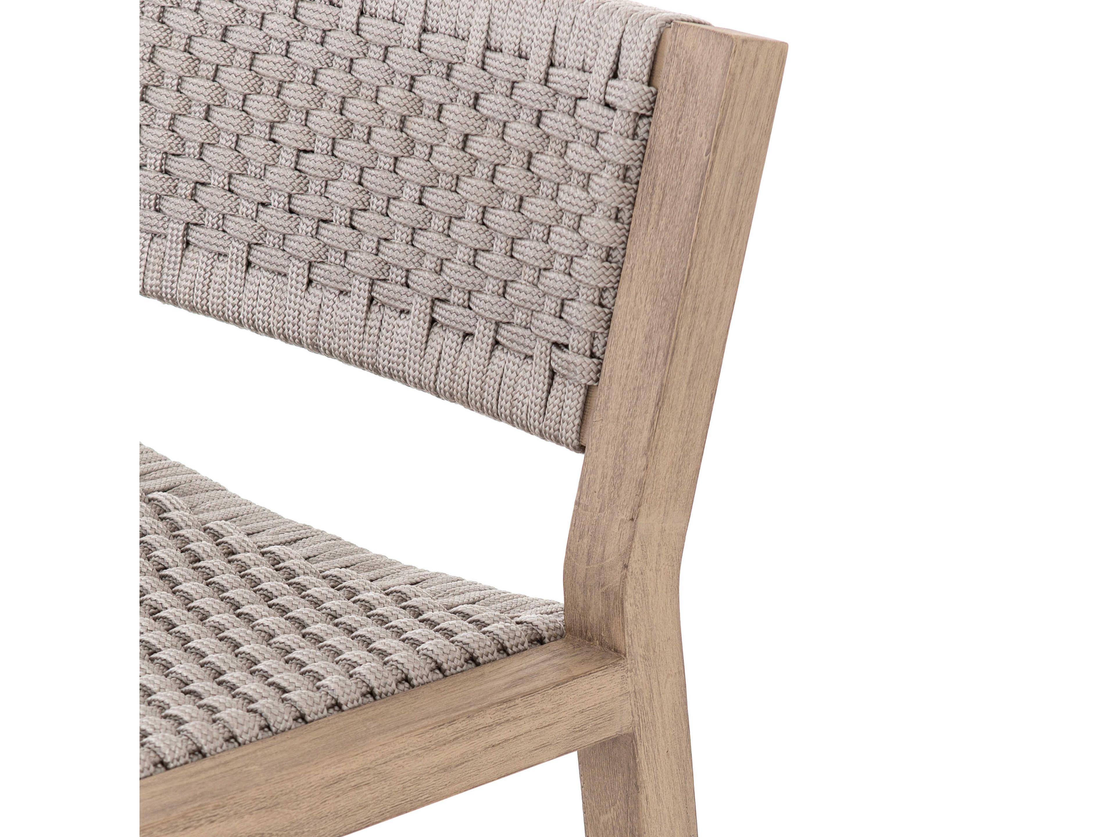 Four Hands Solano Delano Teak Wood Thick Grey Rope Washed Brown Bar Stool