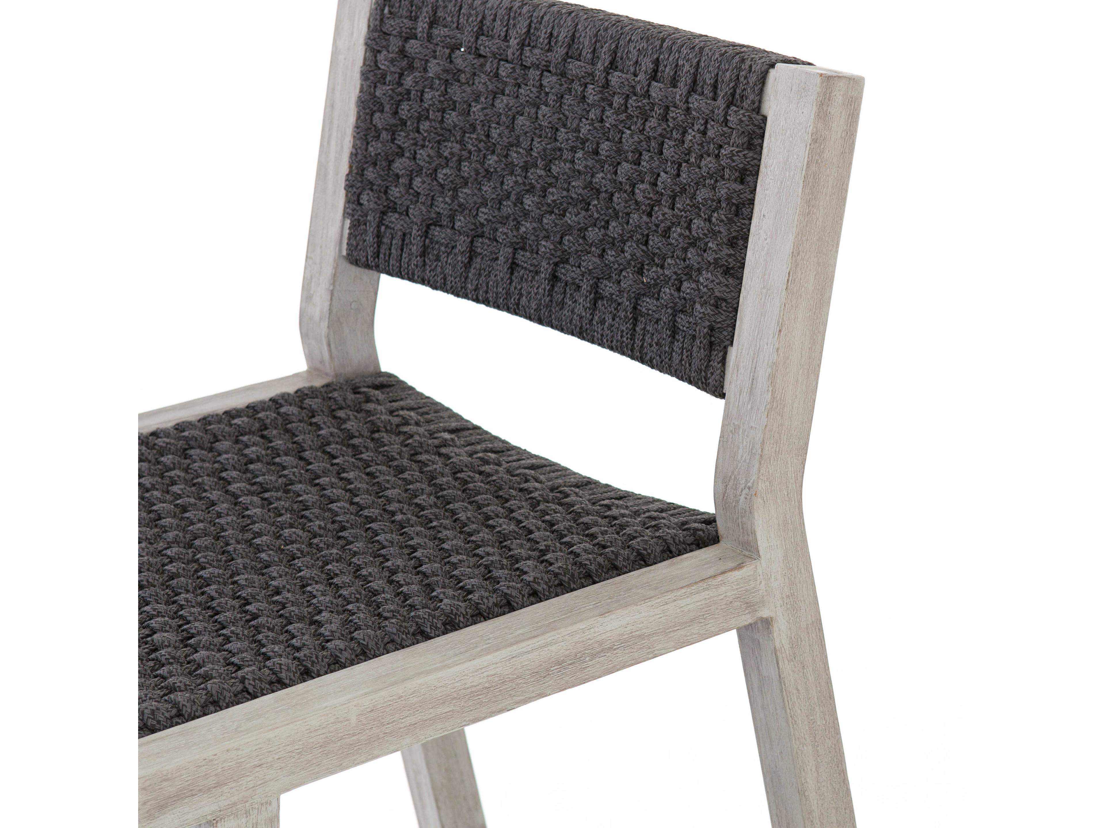 Four Hands Solano Delano Teak Wood Thick Dark Grey Rope Weathered Bar Stool