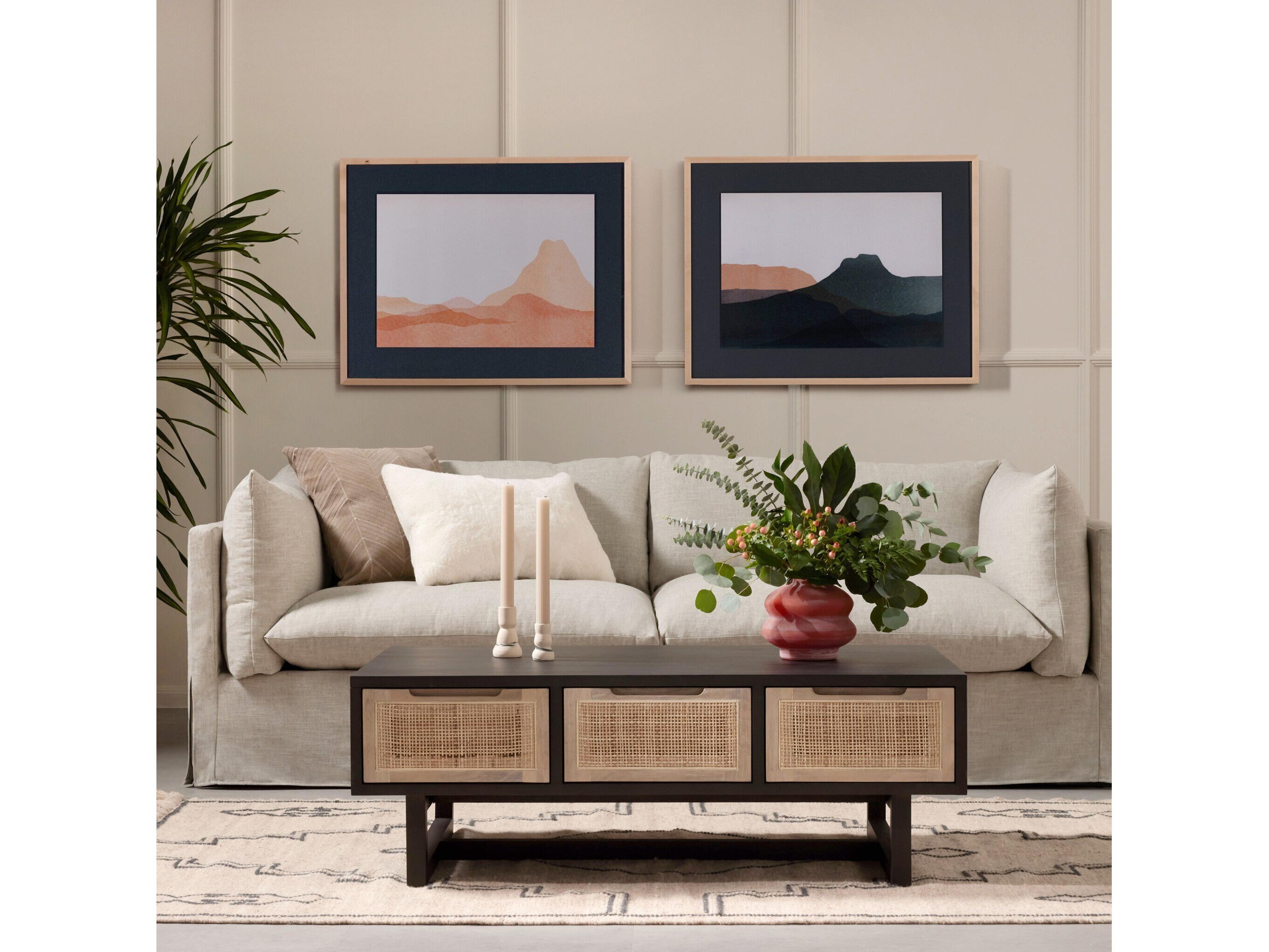 Four Hands Atelier Habitat Valley Nimbus Dark Walnut Gray Upholstered Sofa