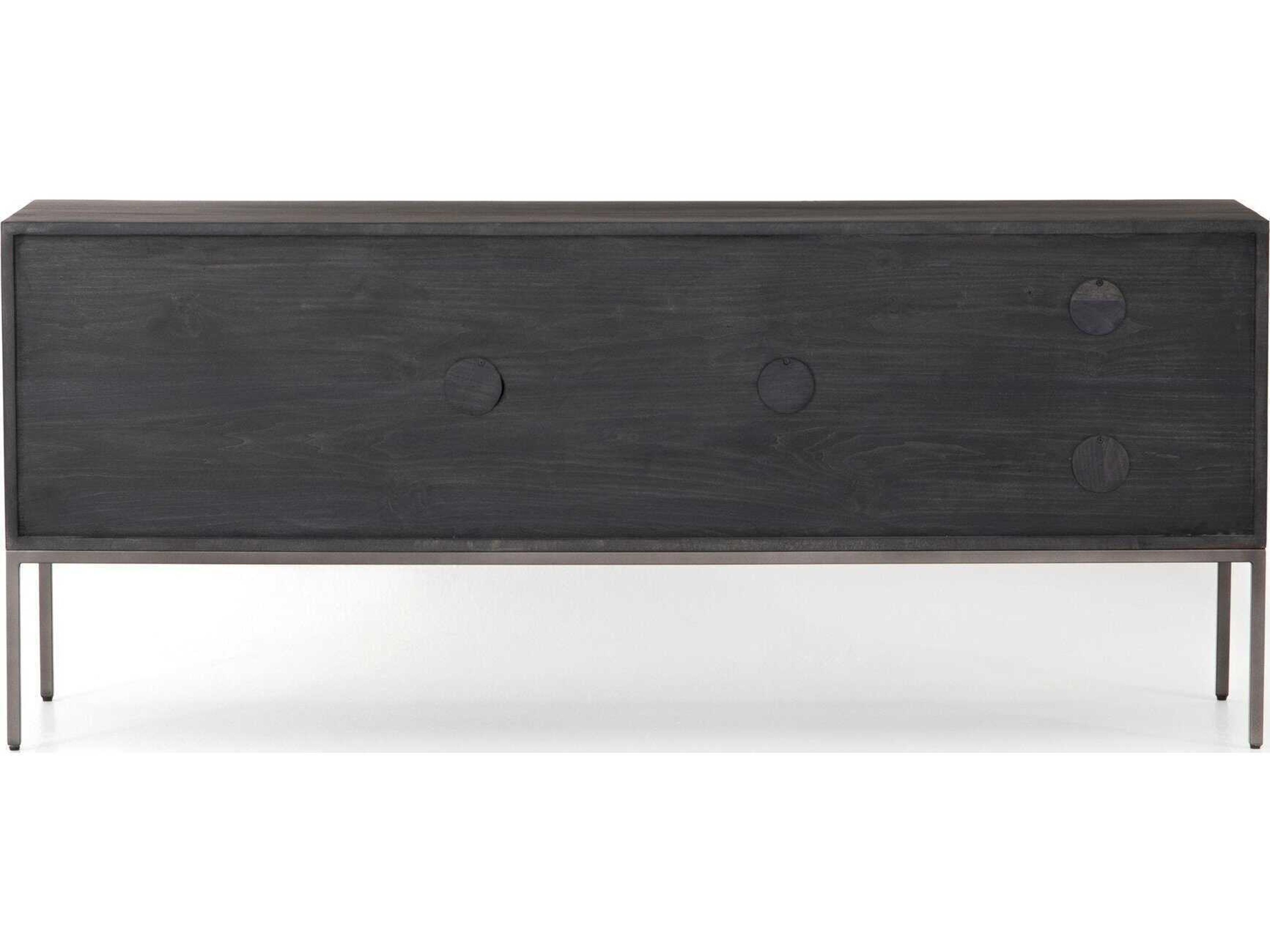Luxecor Globetrotter Trey 69" Poplar Wood Black Wash Natural Iron Toffee Leather Media Console