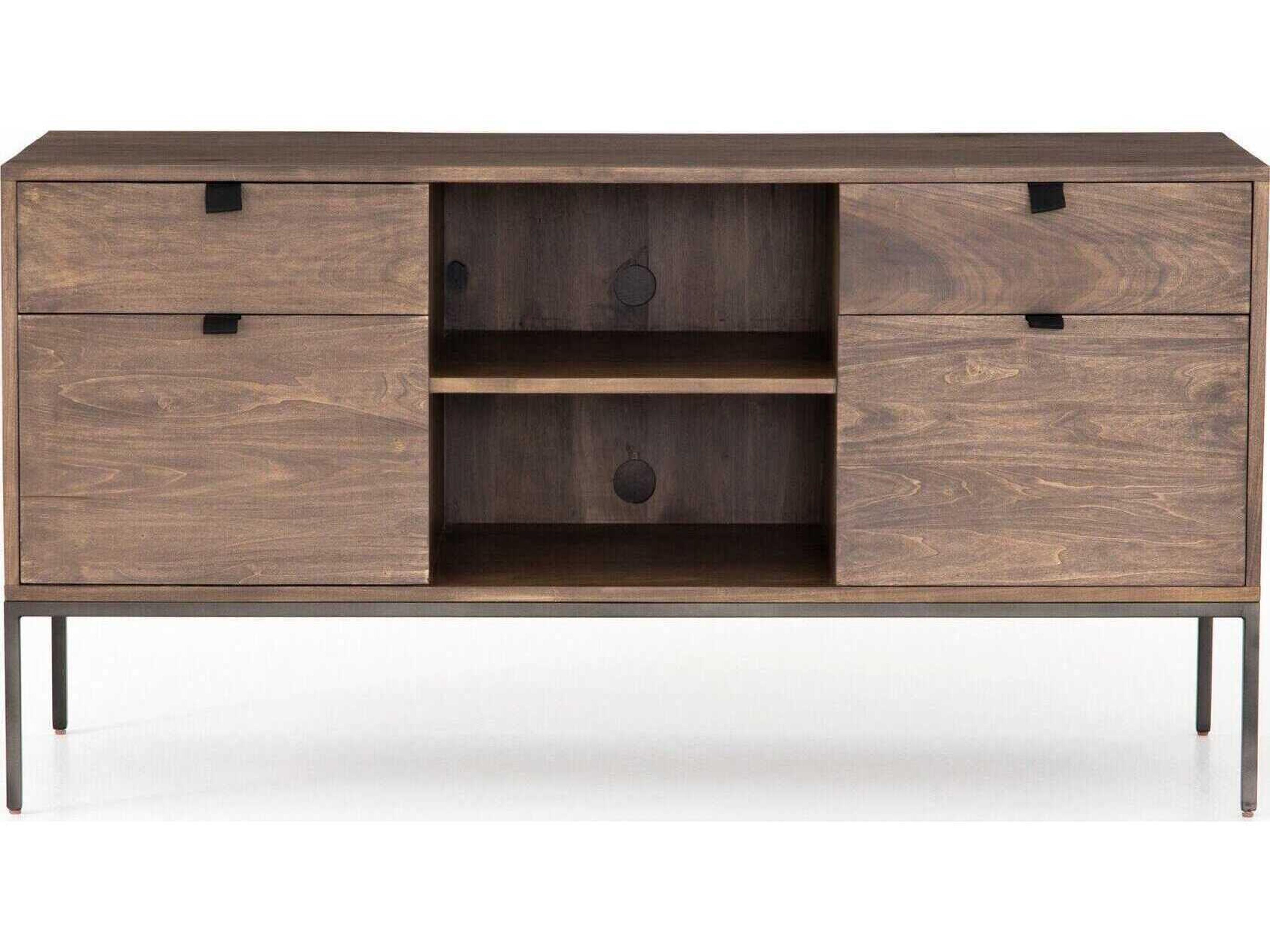 Four Hands Fulton Trey Natural Iron Auburn Poplar Brown Wood Credenza Desk