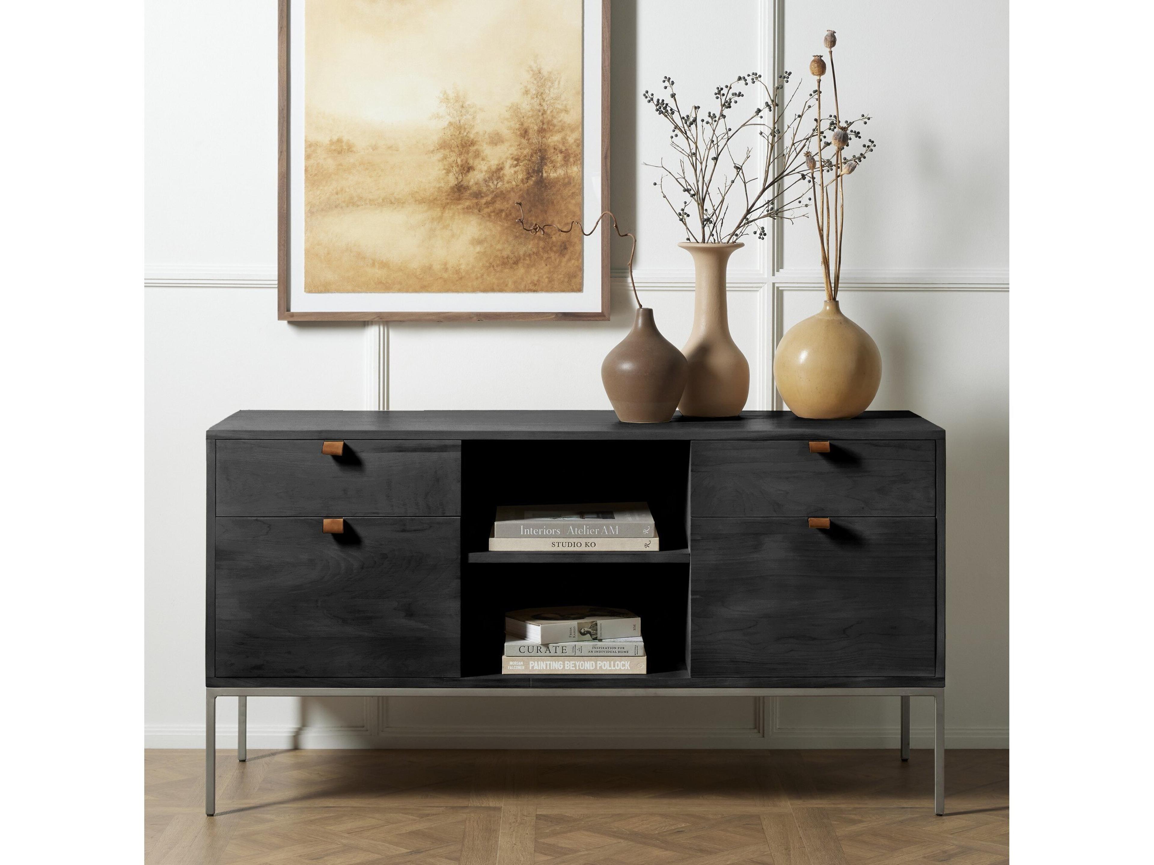 Four Hands Fulton Trey Black Poplar Wood Credenza Desk