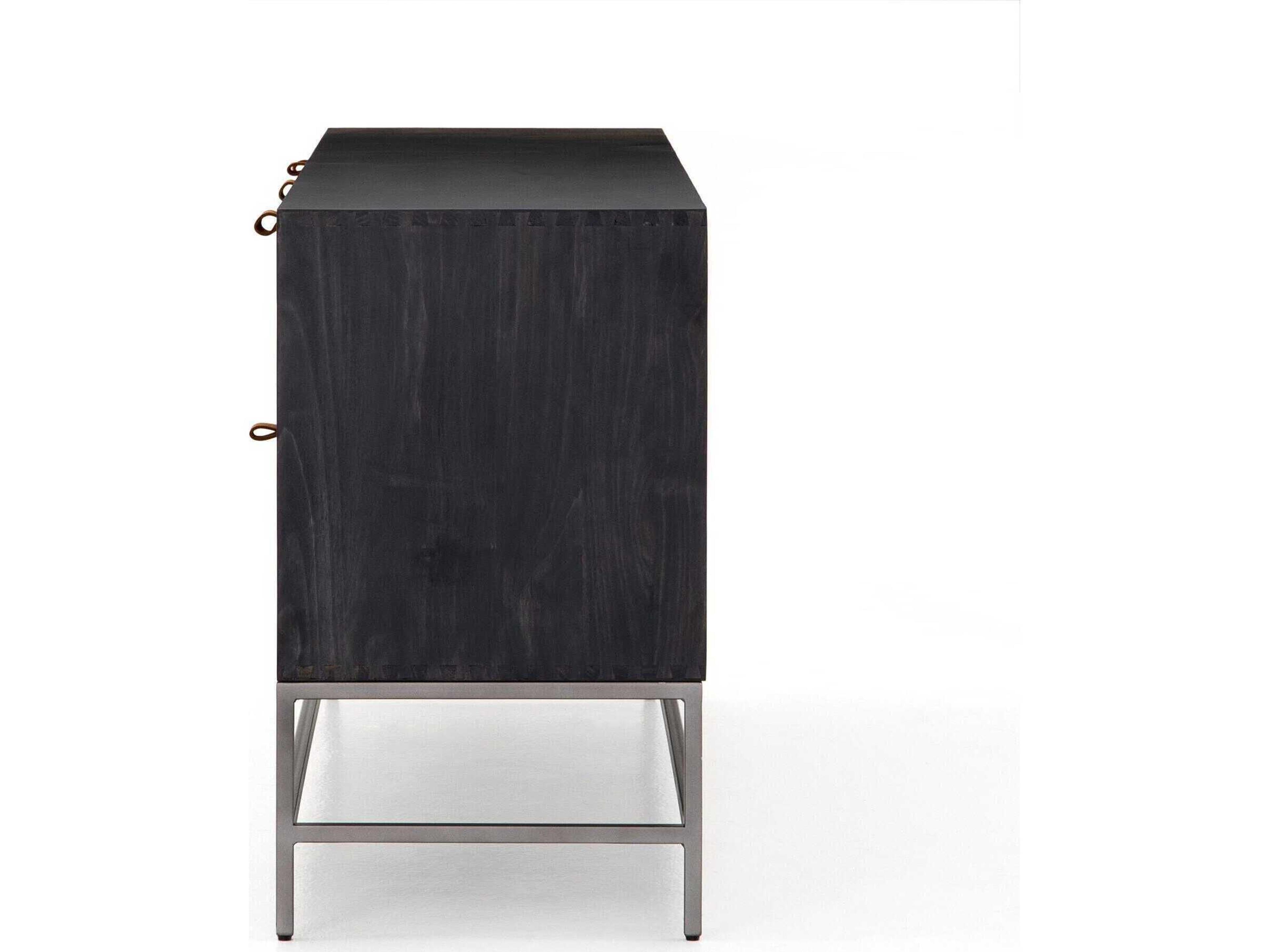 Four Hands Fulton Trey 72" Solid Wood Natural Iron Black Wash Poplar Toffee Leather Sideboard