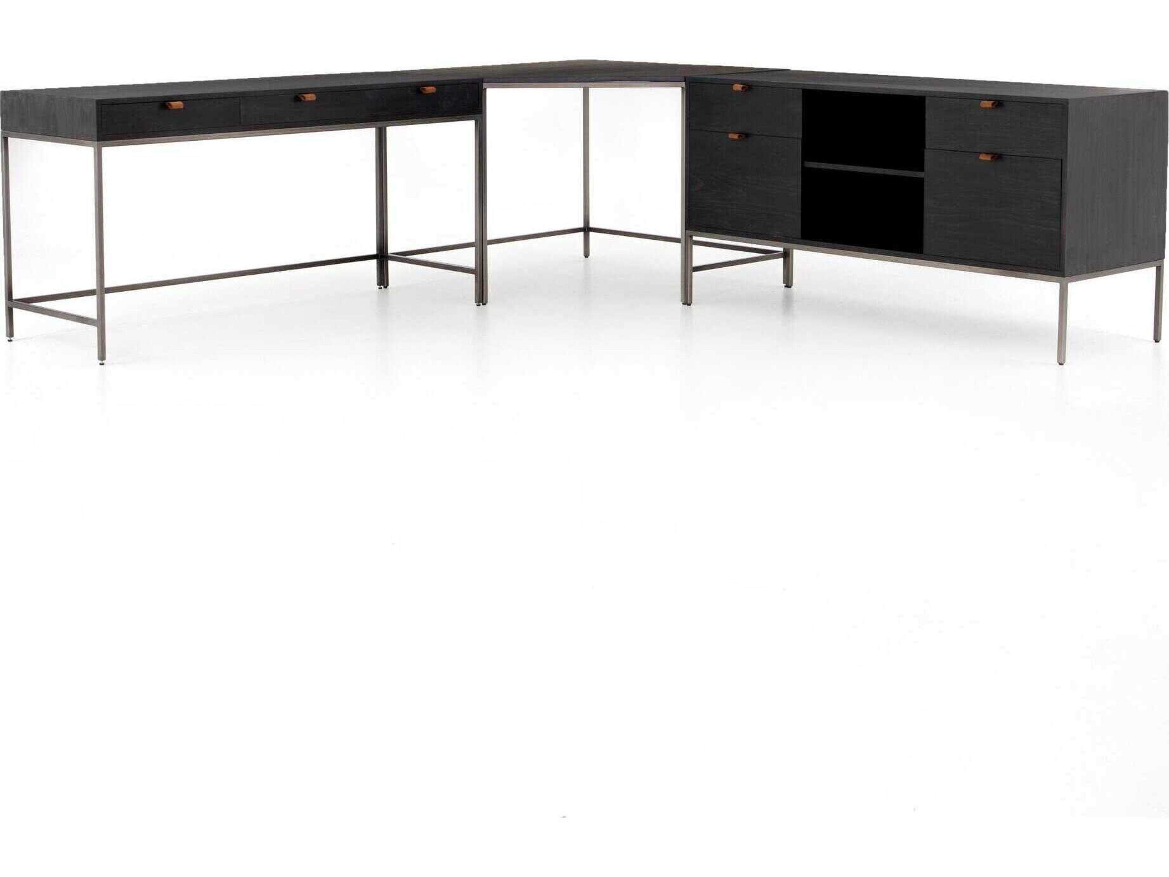 Fulton Trey Black Poplar Wood L-Shaped Desk