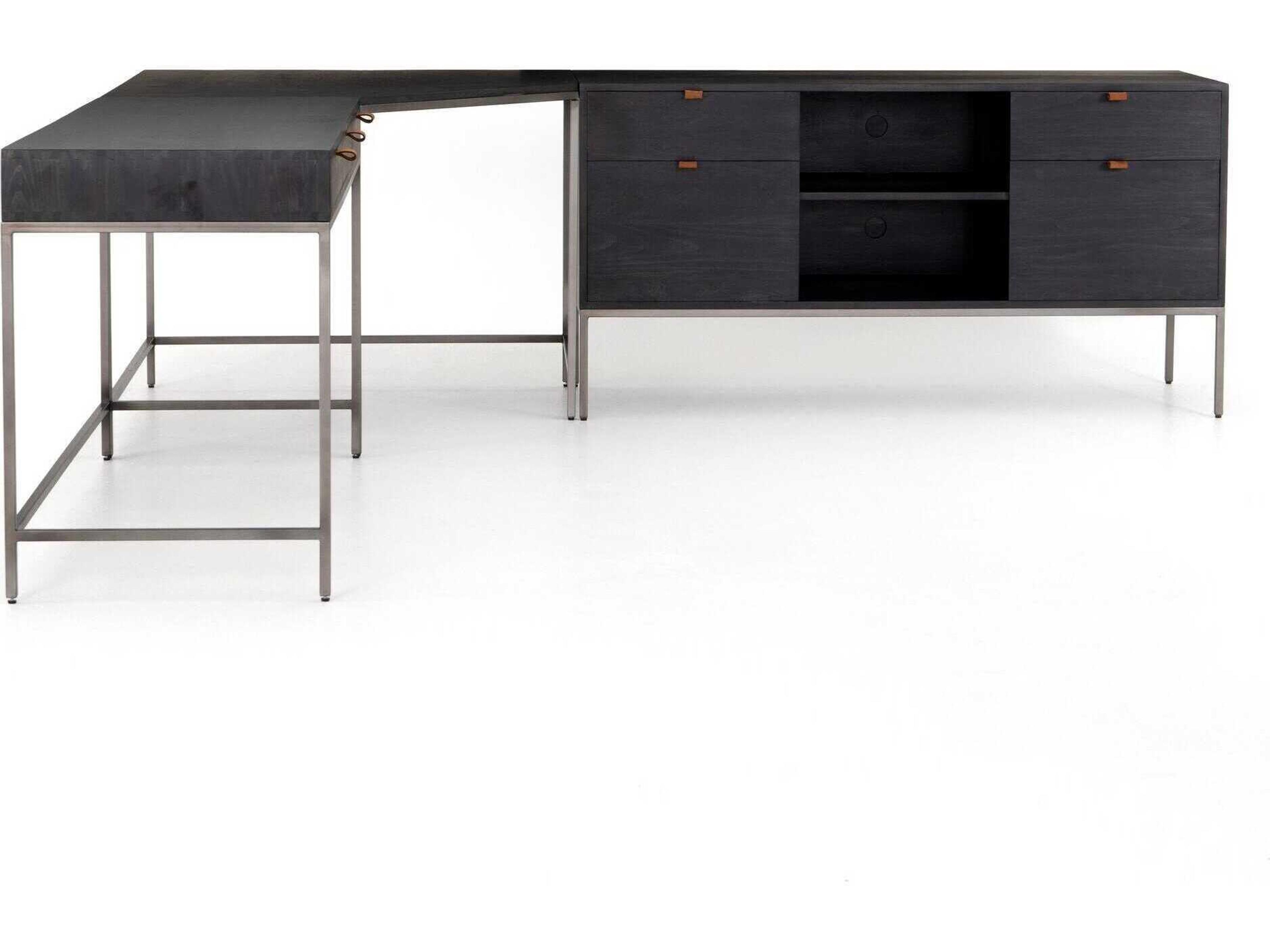 Four Hands Fulton Trey Black Poplar Wood L-Shaped Desk