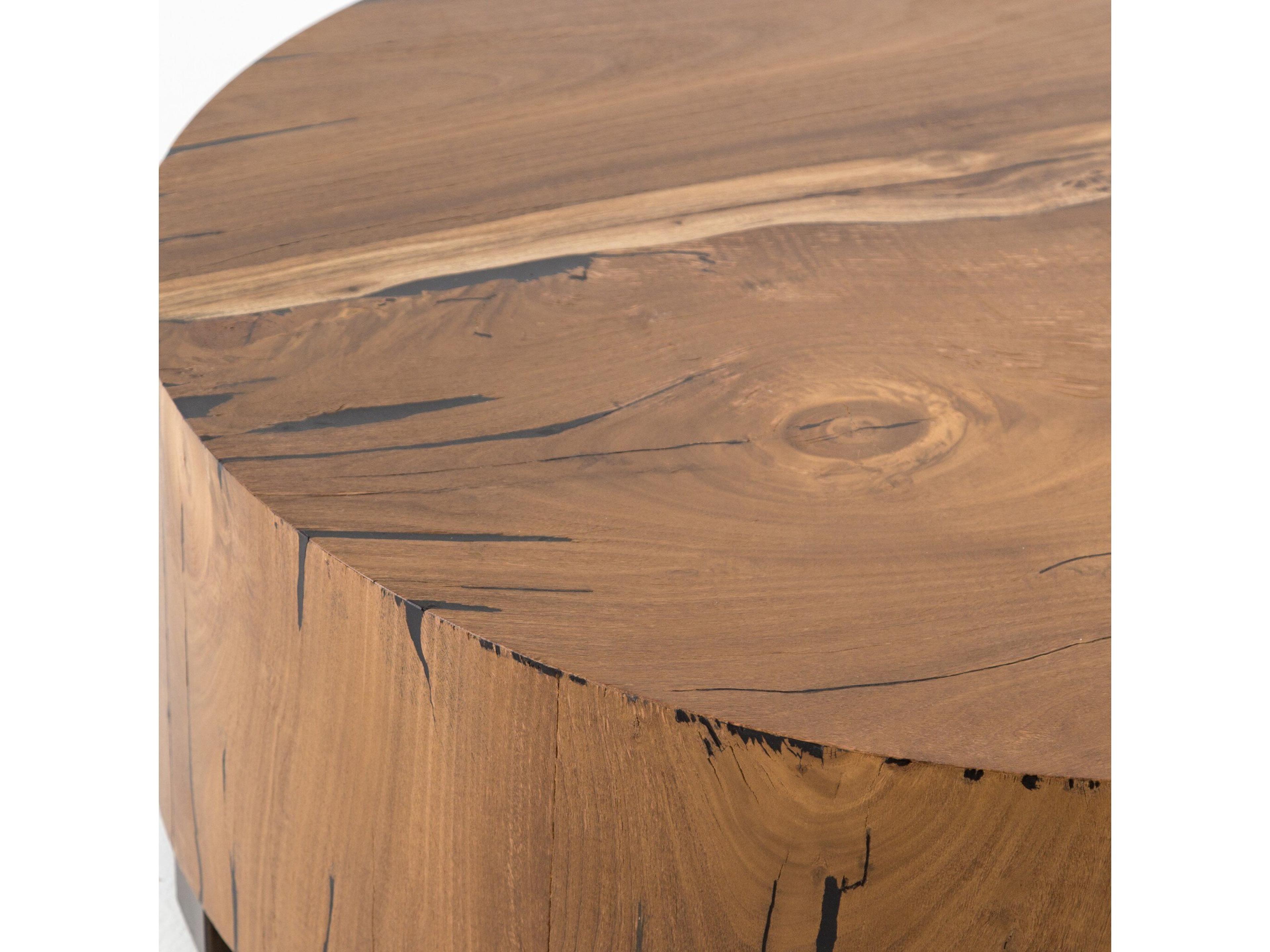 Four Hands Wesson Hudson Round Wood Natural Yukas Resin Bronzed Iron Coffee Table