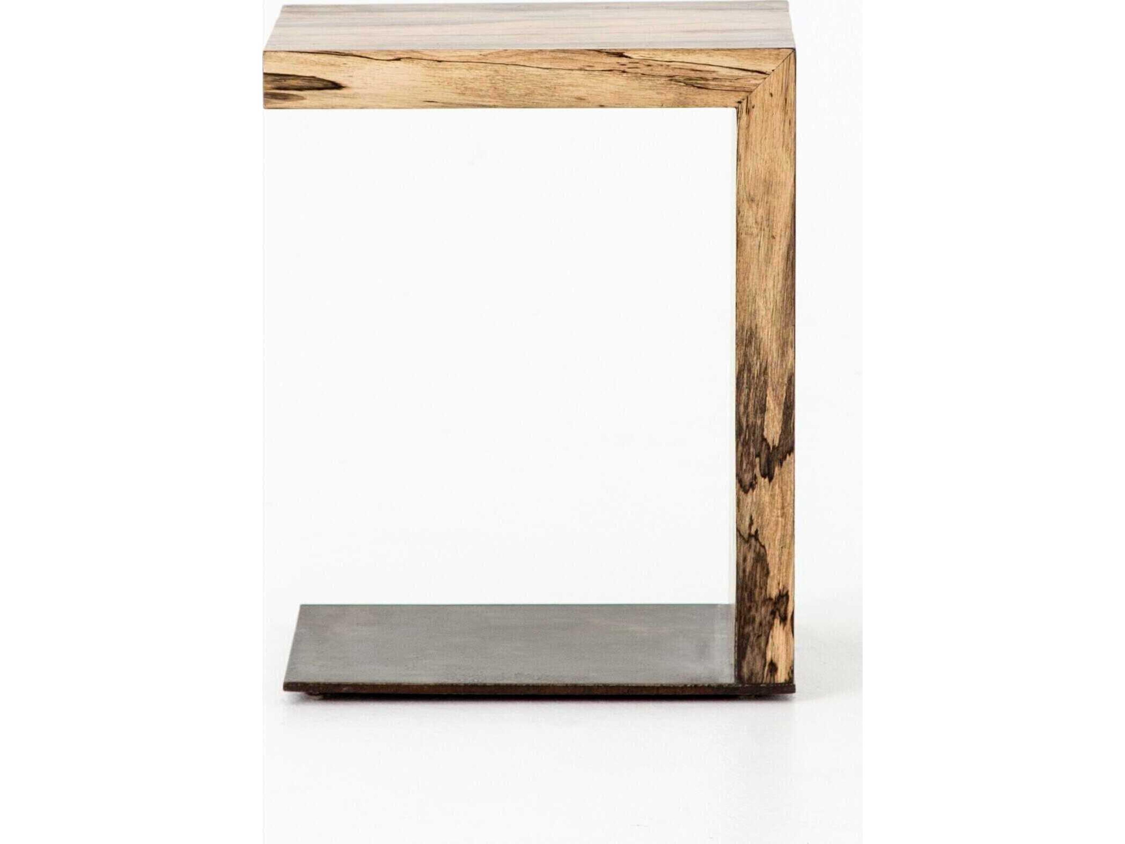 Four Hands Wesson Hudson Rectangular Wood Bronzed Iron Spalted Primavera End Table