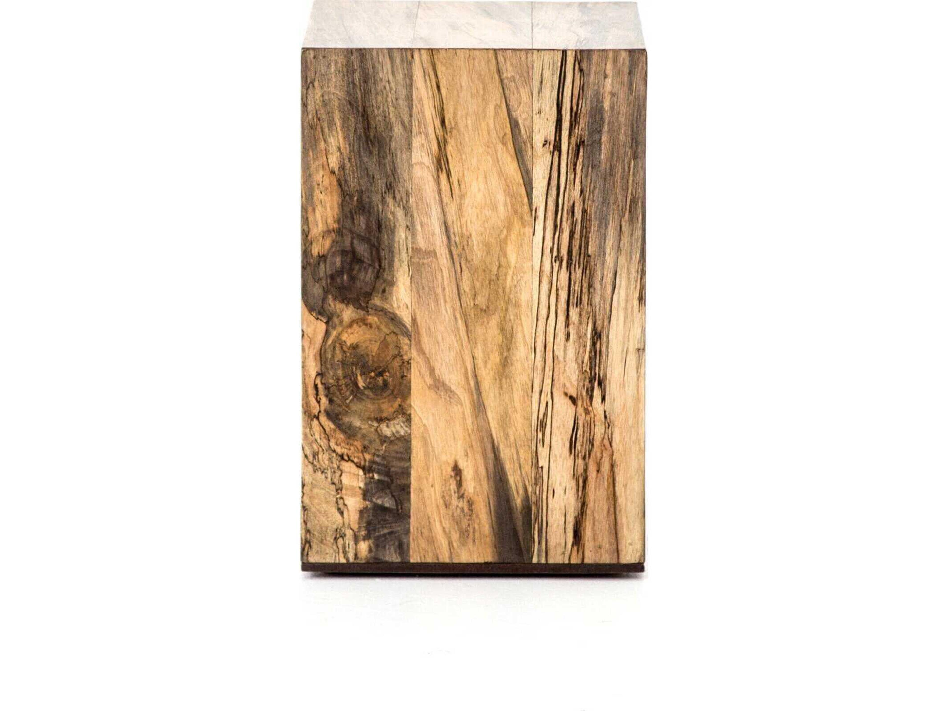 Four Hands Wesson Hudson Rectangular Wood Bronzed Iron Spalted Primavera End Table