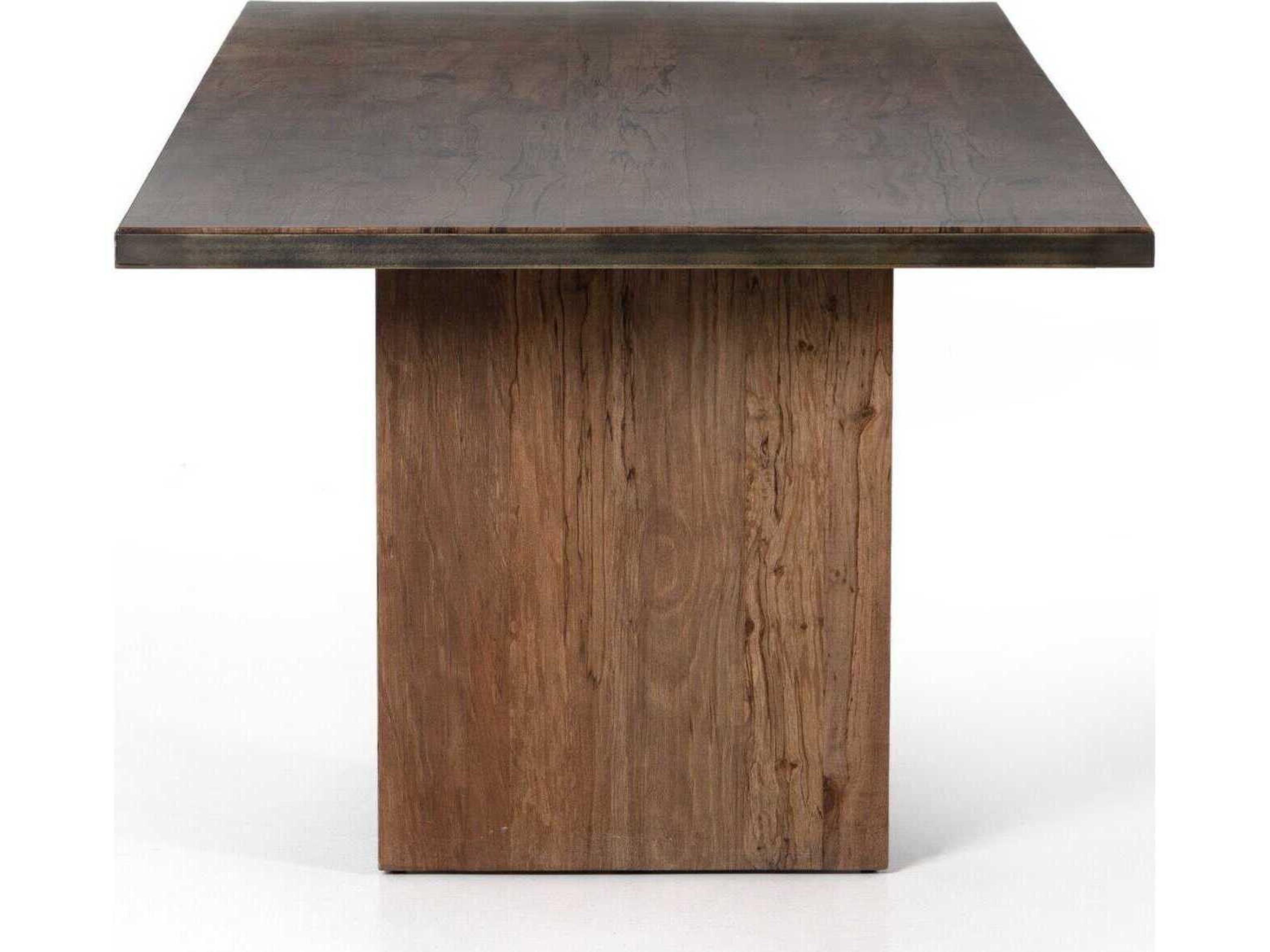Four Hands Wesson Cross Rectangular Wood Spalted Alder Gold Brush Dining Table