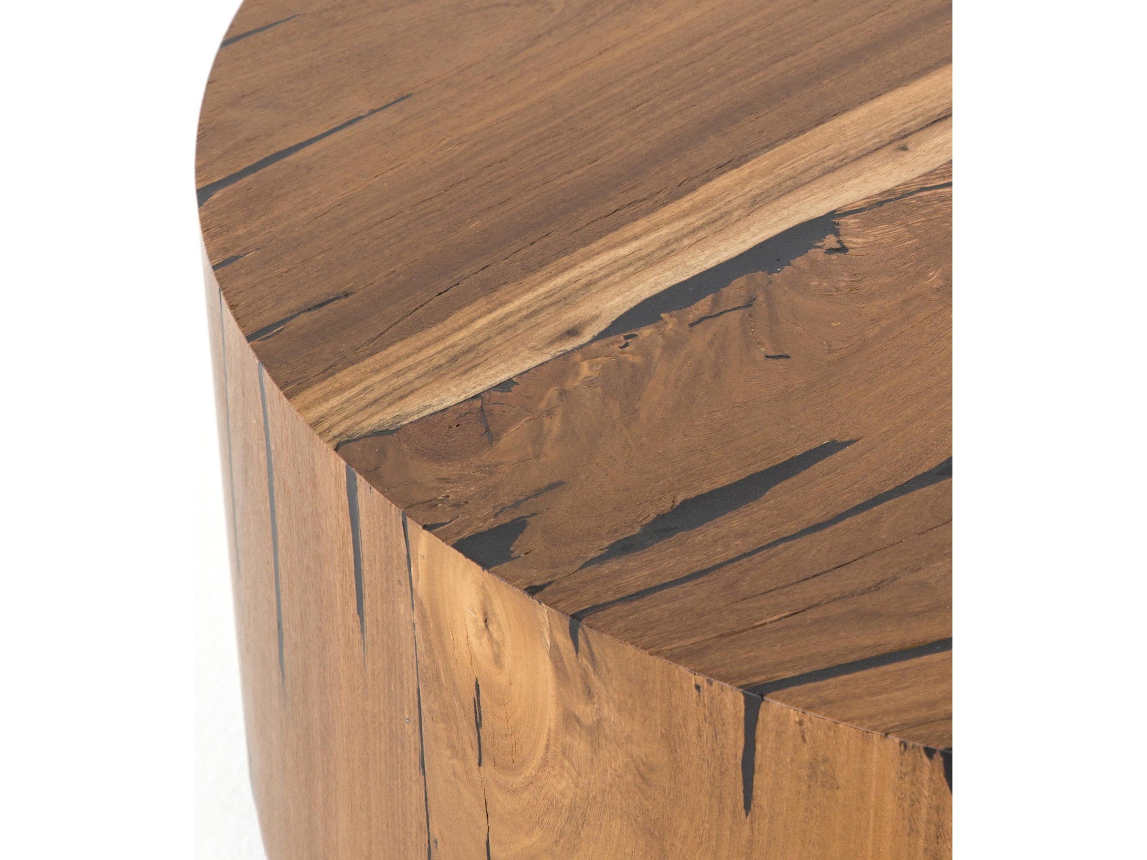 Four Hands Wesson Hudson Round Wood Black Pine Natural Yukas Resin End Table