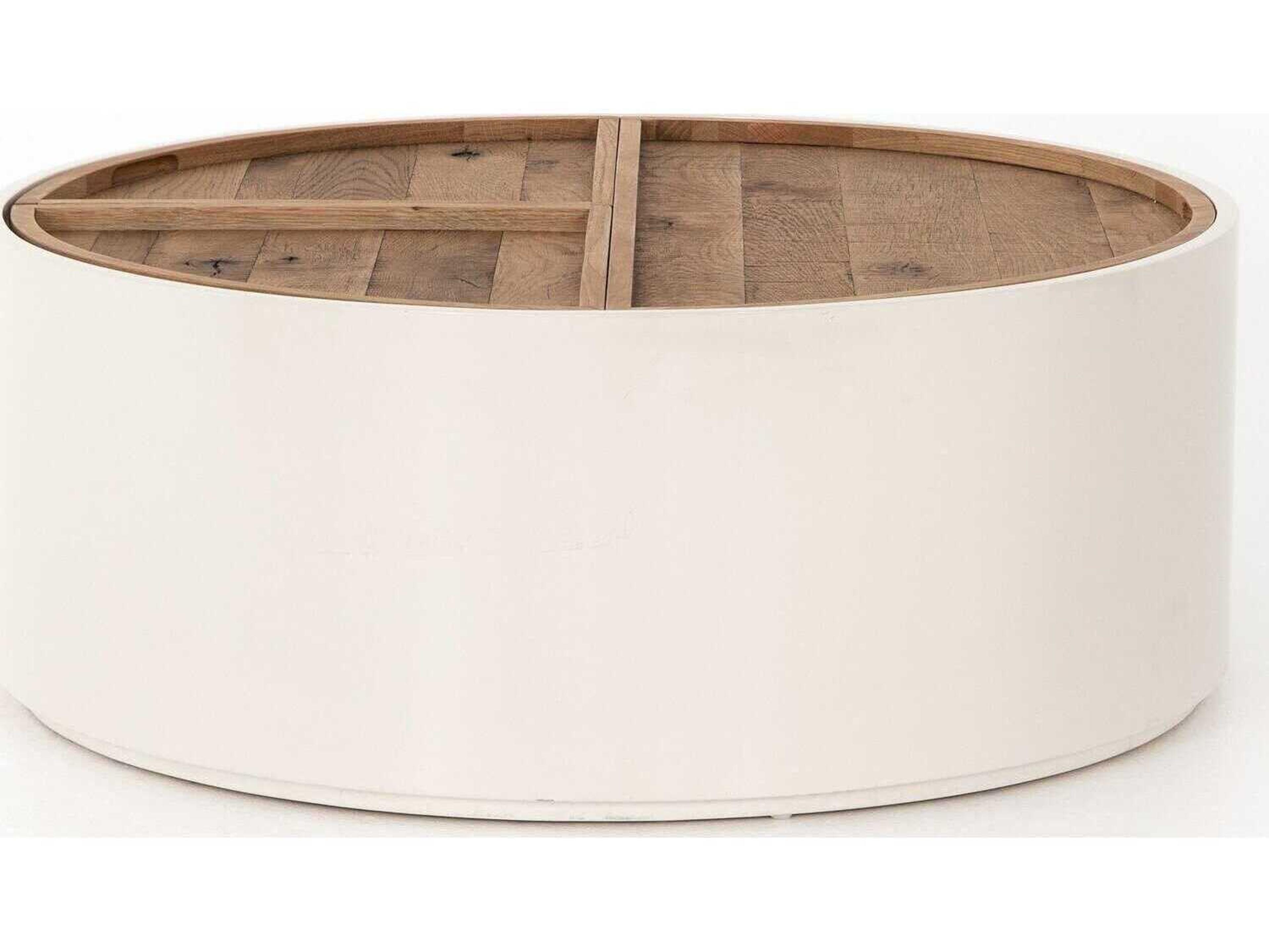 Four Hands Barton Cas Round Wood Cream Lacquer Dry Oak Coffee Table