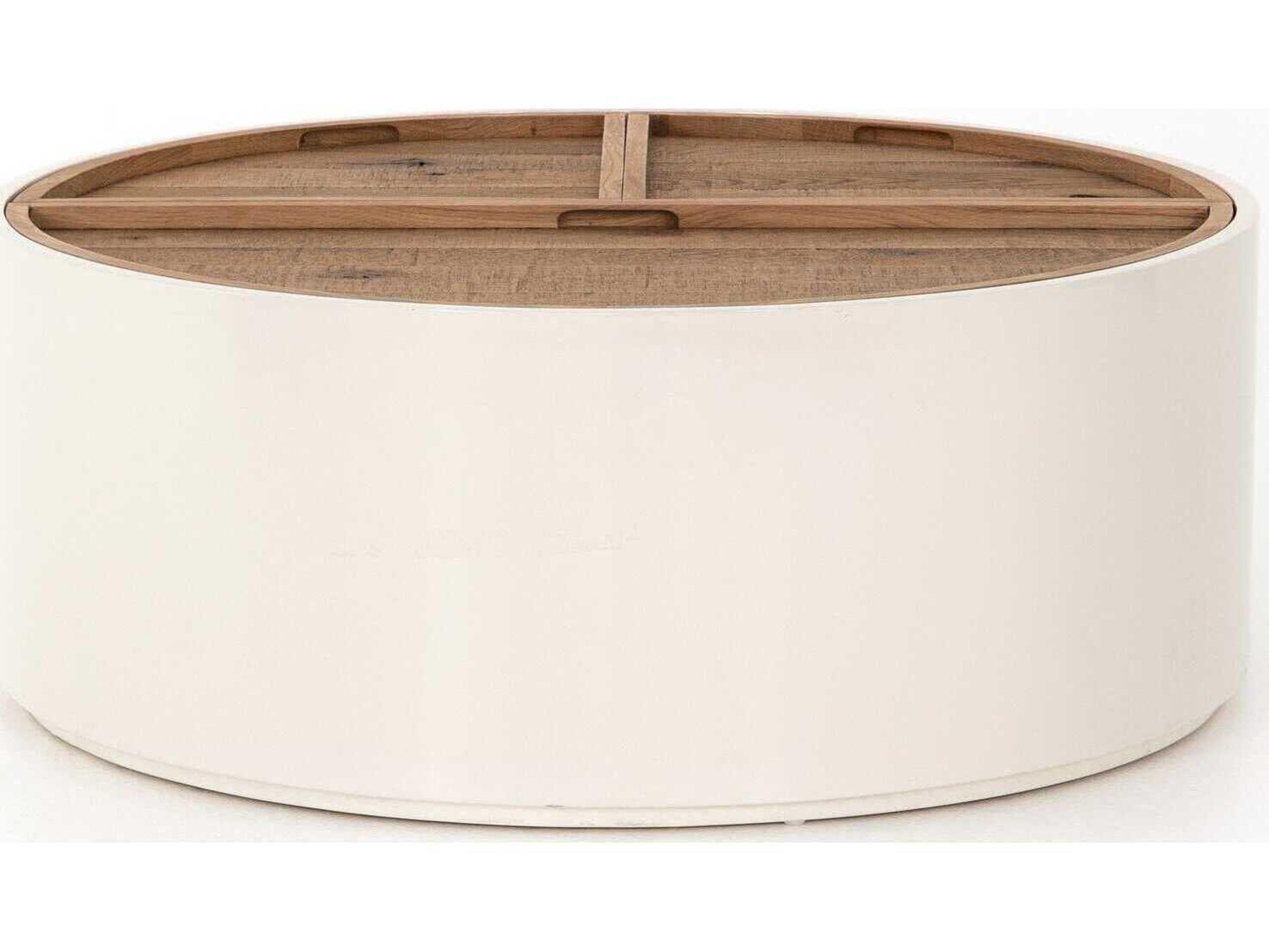 Four Hands Barton Cas Round Wood Cream Lacquer Dry Oak Coffee Table