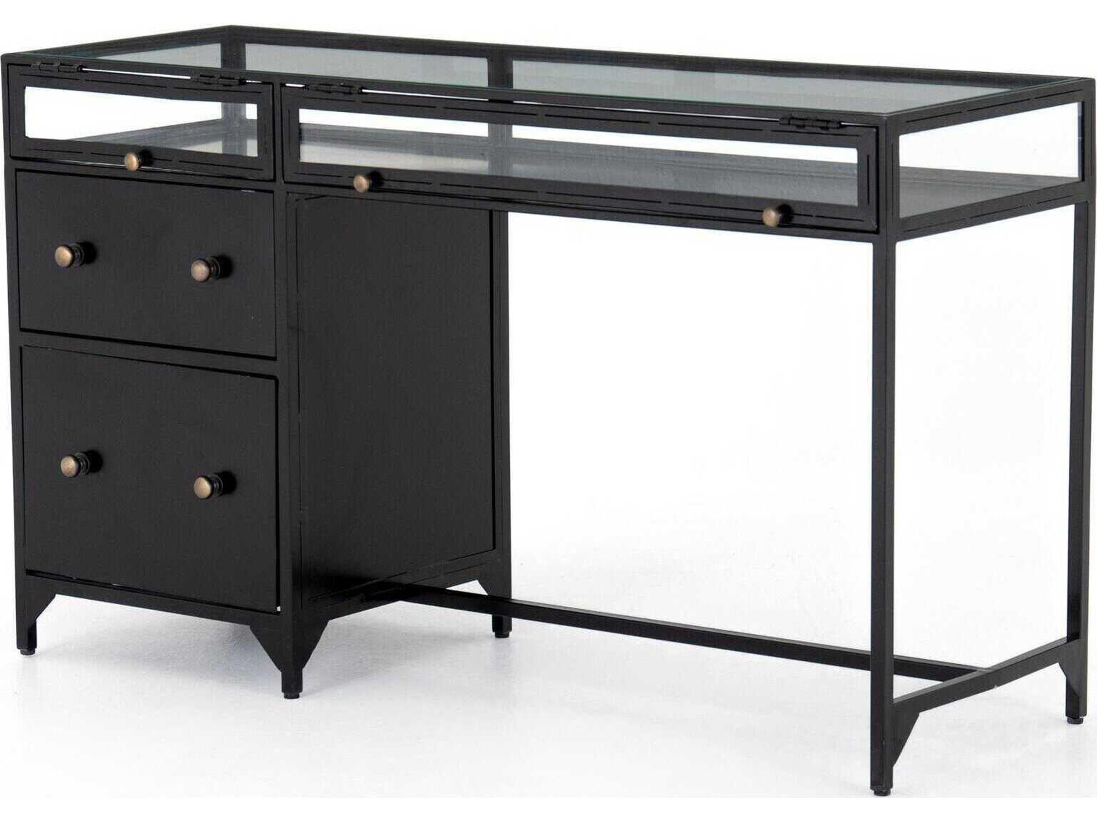 Belmont Shadow Box Black Tempered Glass Secretary Desk