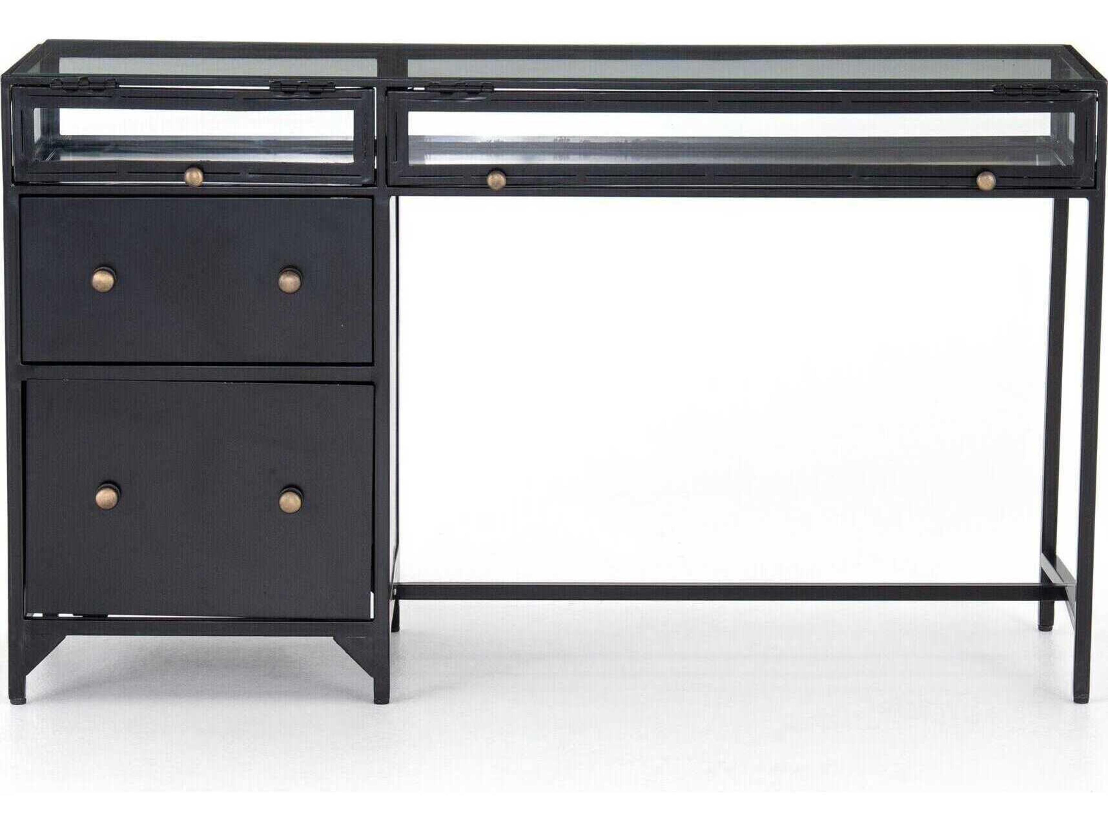 Four Hands Belmont Shadow Box Black Tempered Glass Secretary Desk