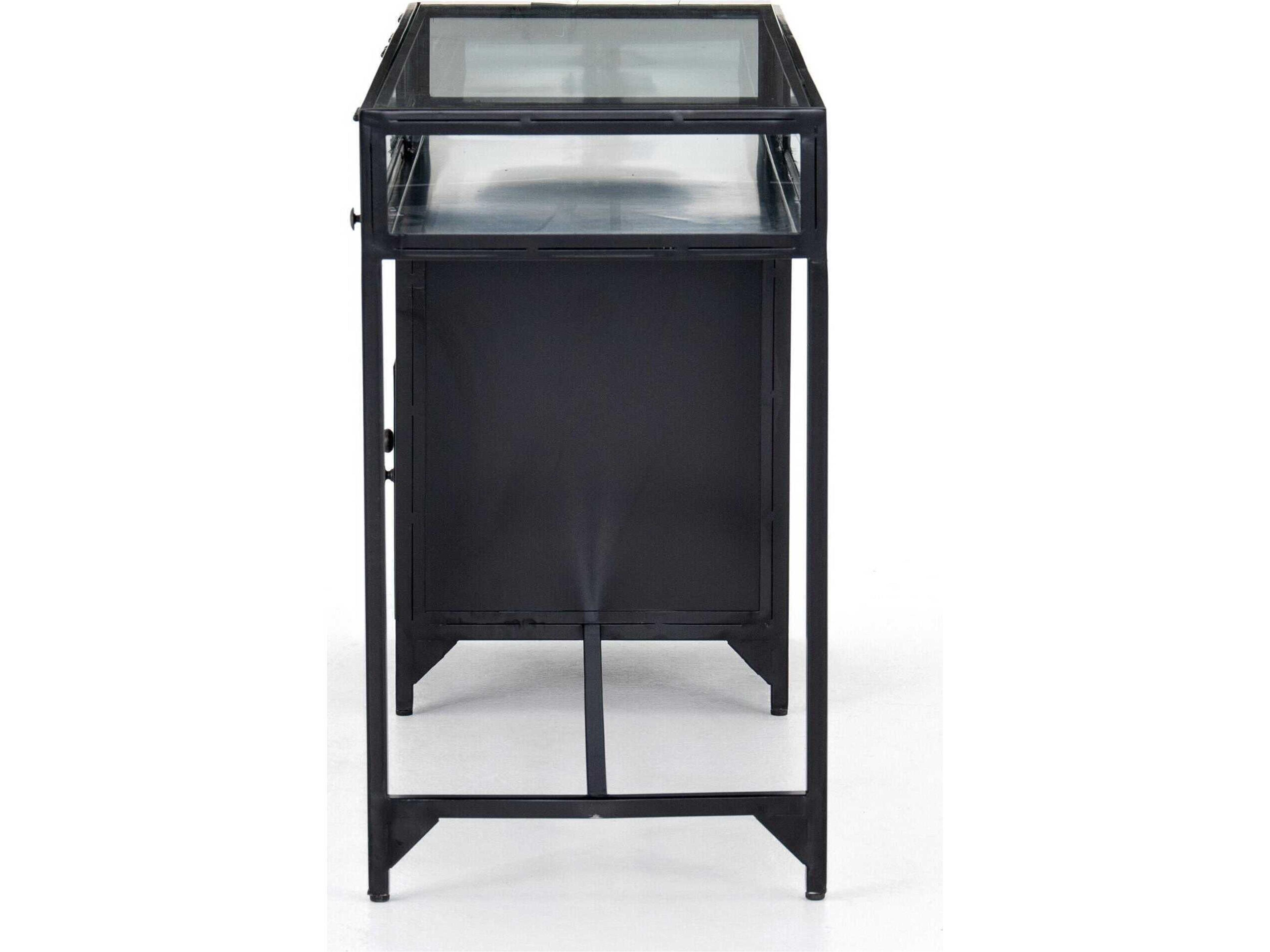 Four Hands Belmont Shadow Box Black Tempered Glass Secretary Desk