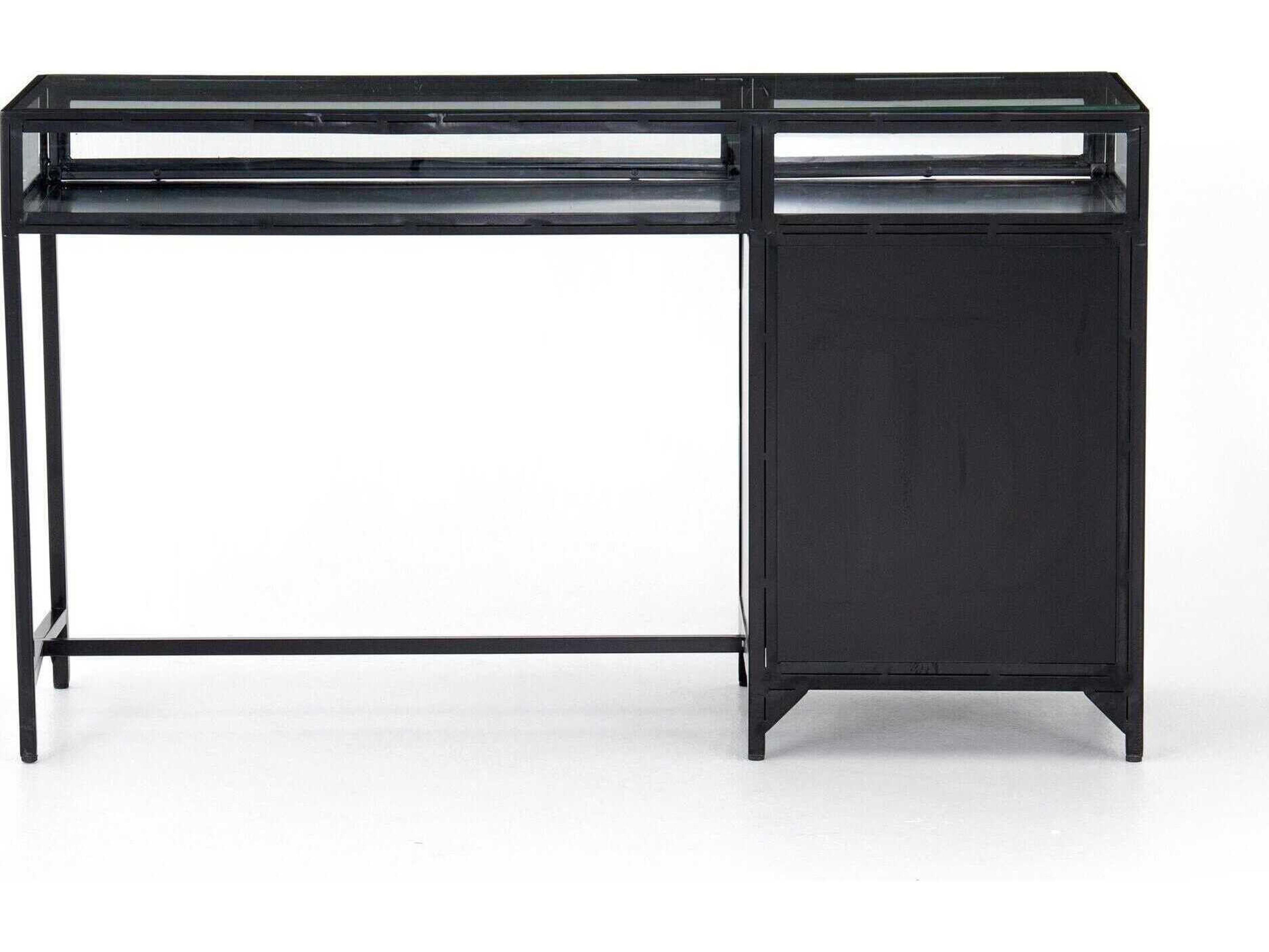 Four Hands Belmont Shadow Box Black Tempered Glass Secretary Desk