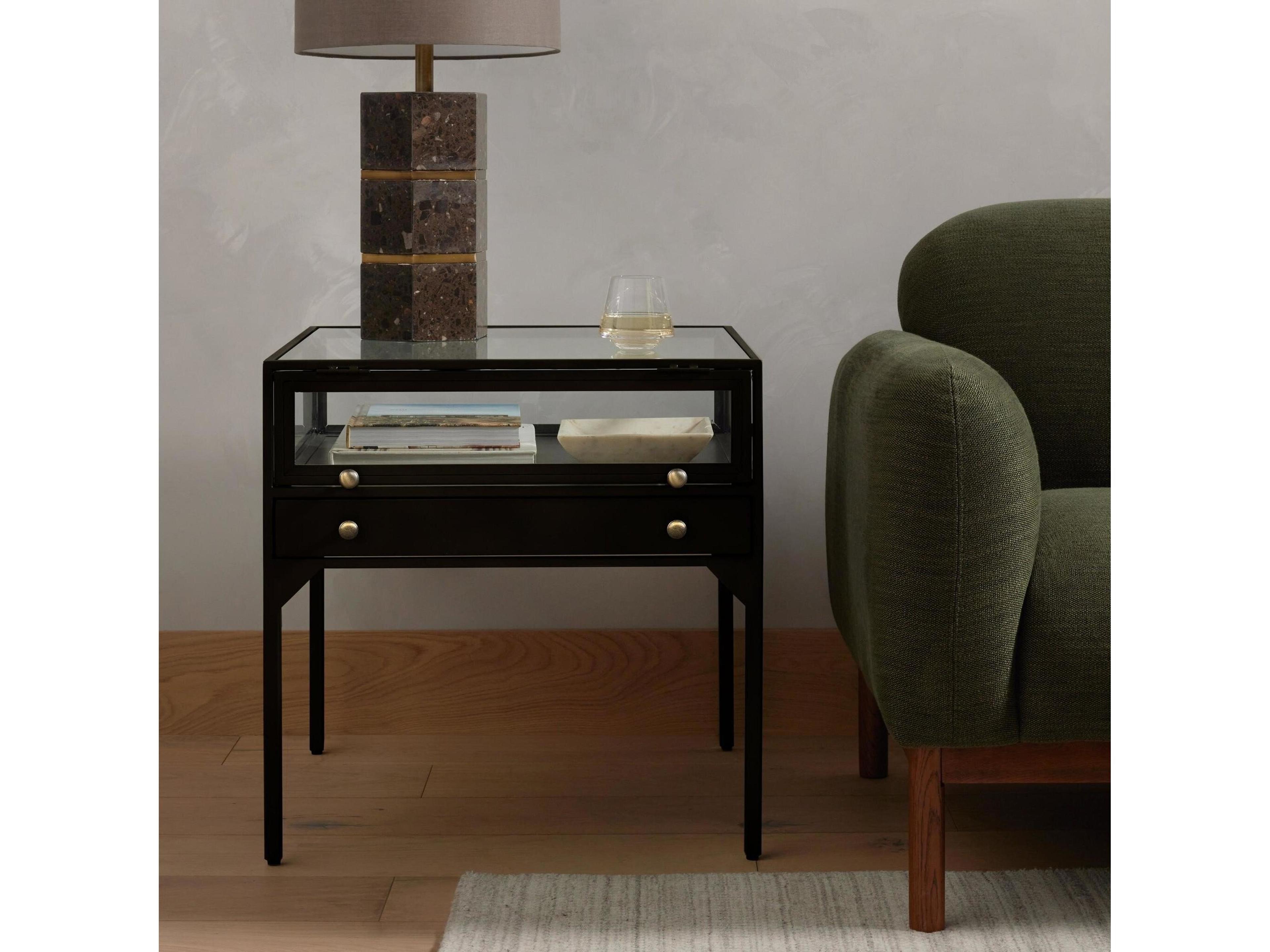 Four Hands Belmont Shadow Box Square Glass End Table