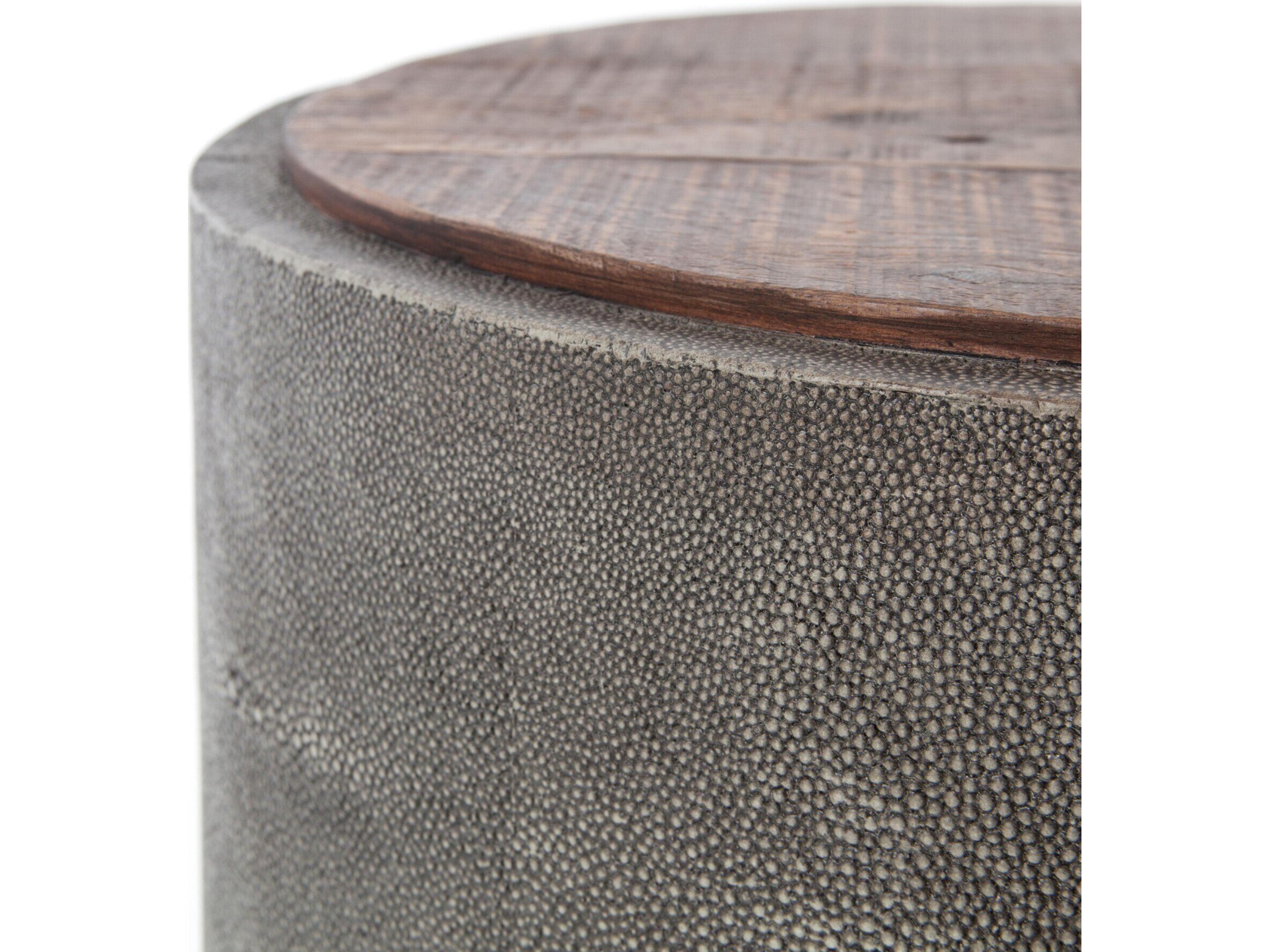 Four Hands Bina Crosby Round Wood Charcoal Shagreen Natural Peroba End Table