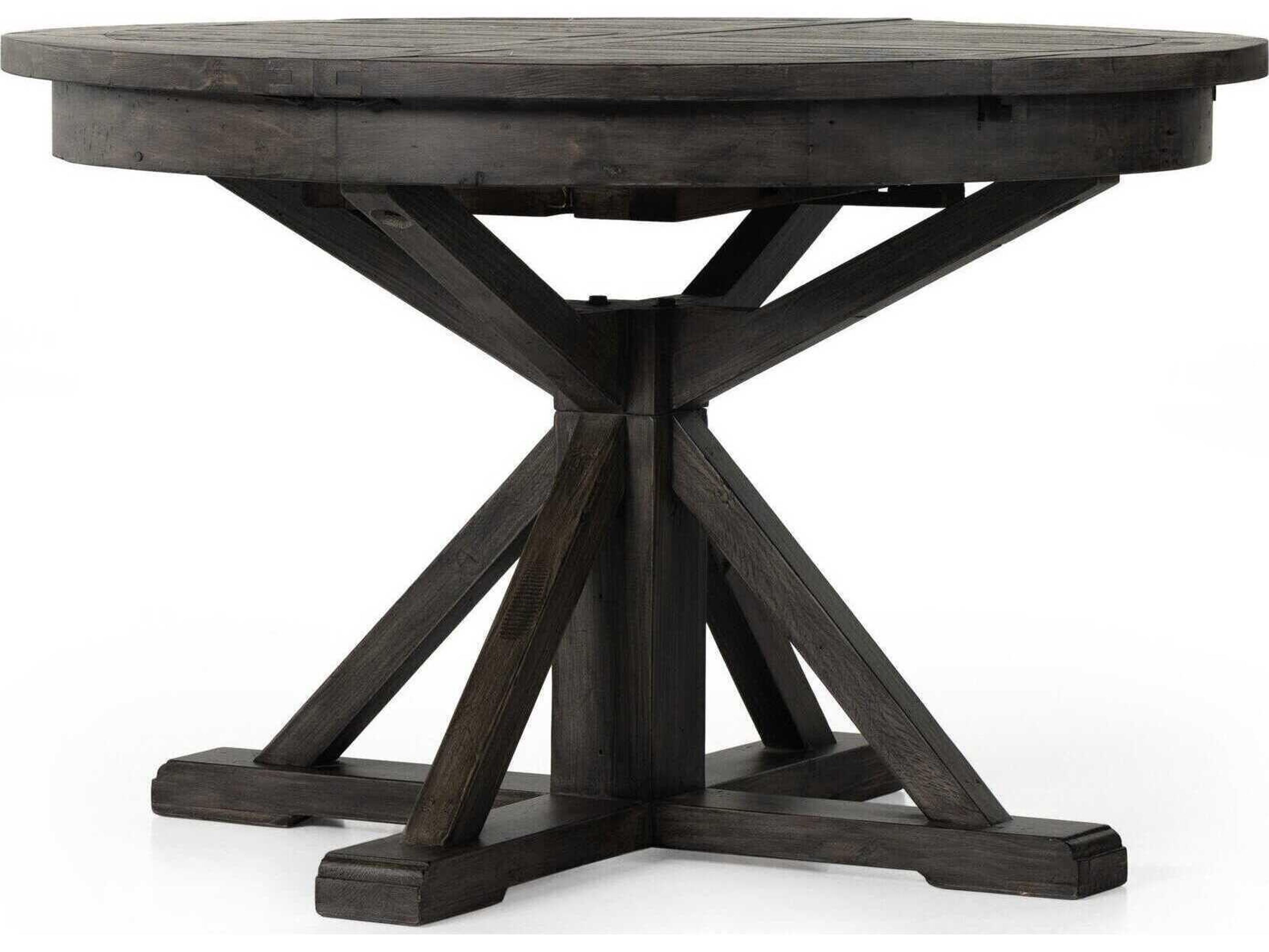 Four Hands Reclaimed Cintra Extendable Round Wood Rustic Black Olive Dining Table
