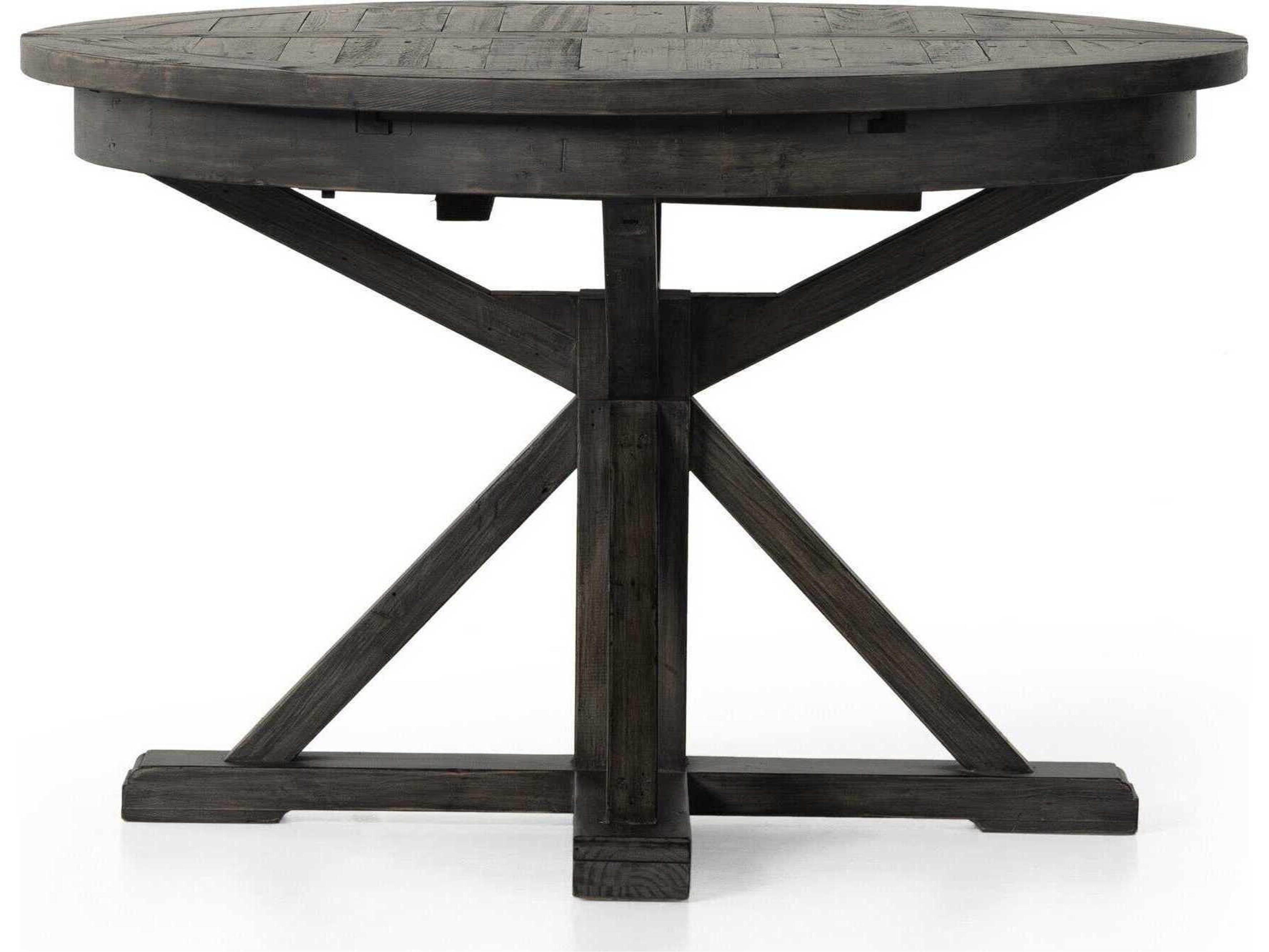 Four Hands Reclaimed Cintra Extendable Round Wood Rustic Black Olive Dining Table