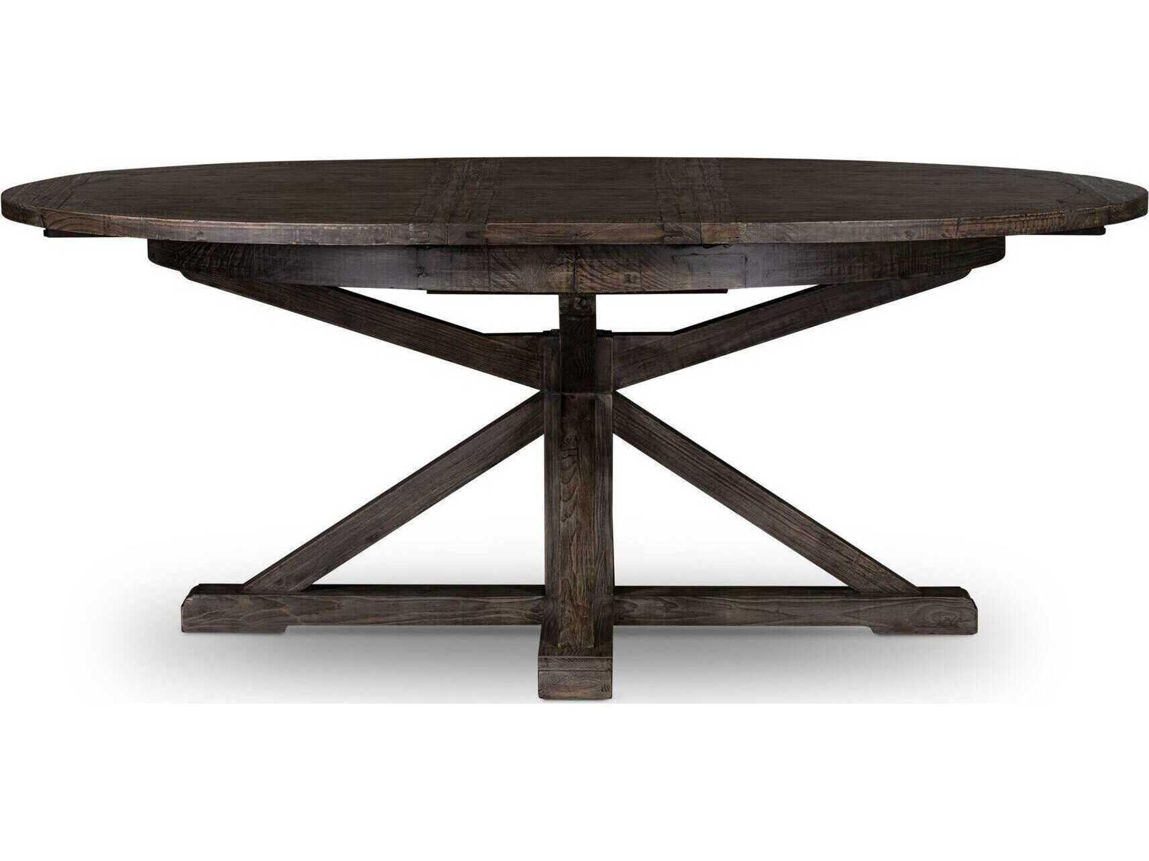 Globetrotter Extendable Round Wood Rustic Black Olive Dining Table