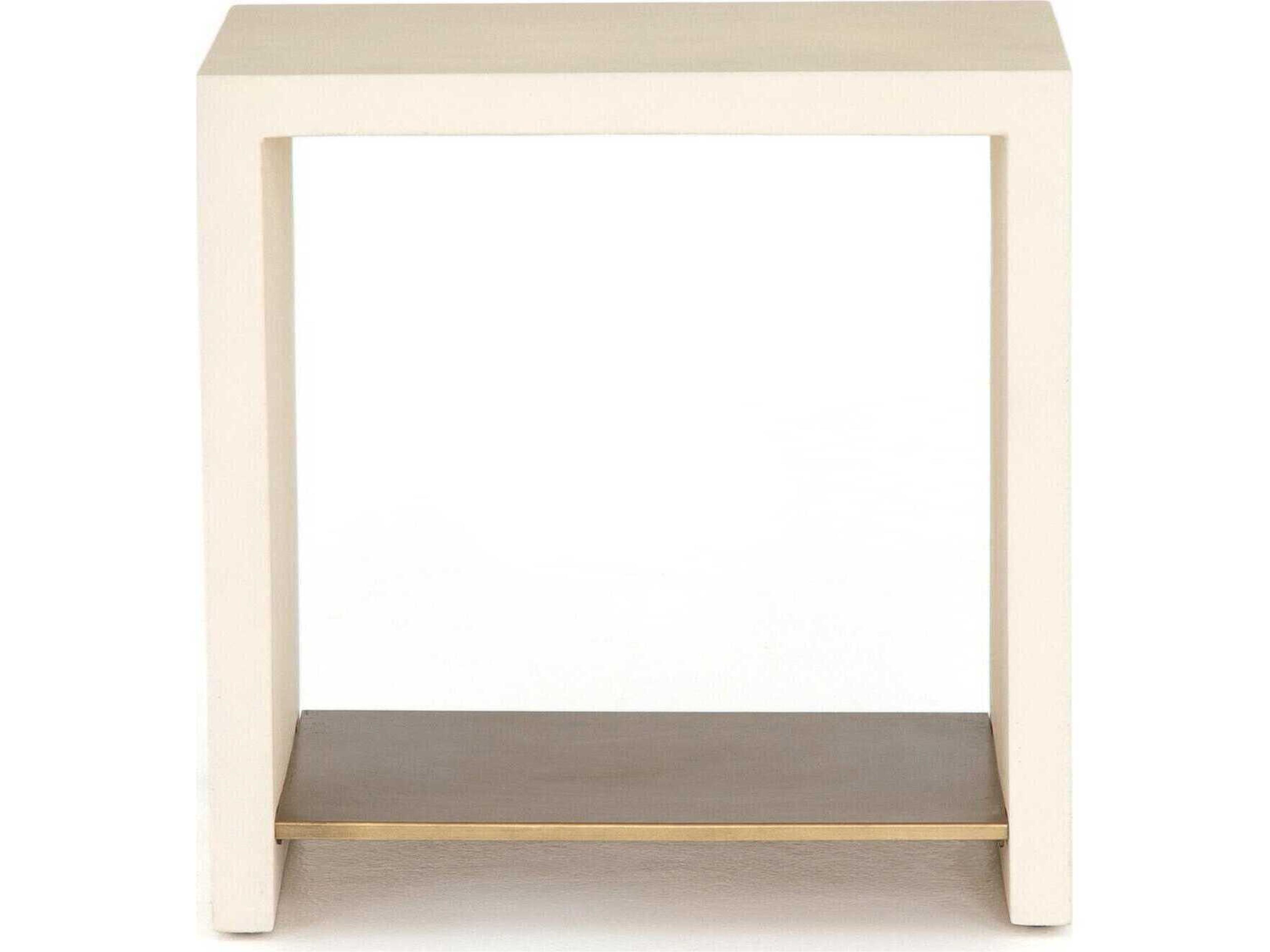 Four Hands Everett Hugo Rectangular Concrete Parchment White Antique Brass End Table