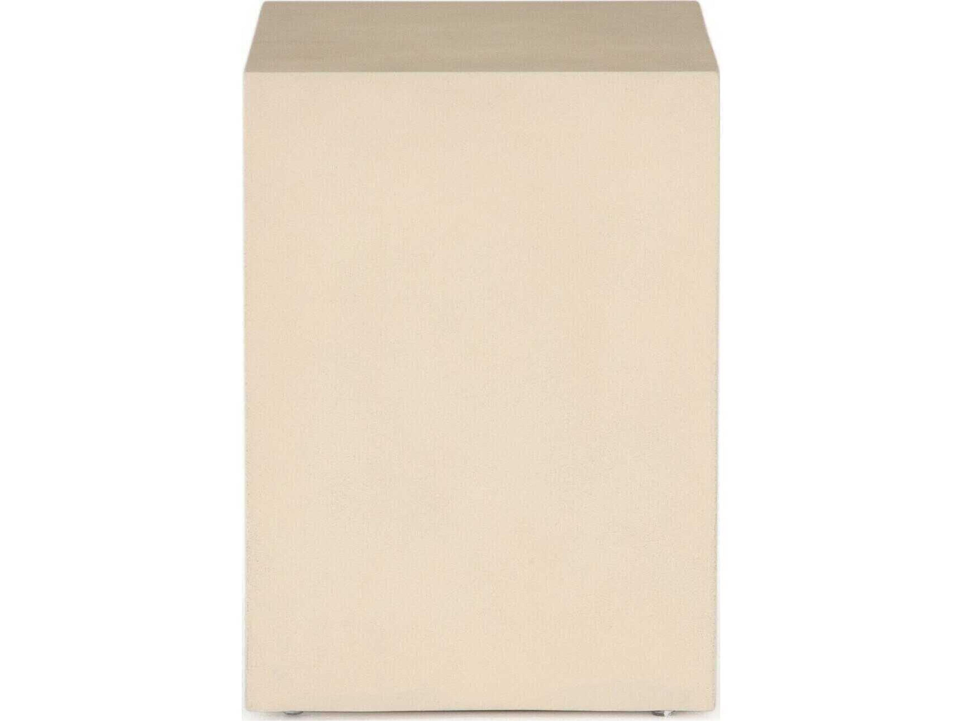 Four Hands Everett Hugo Rectangular Concrete Parchment White Antique Brass End Table