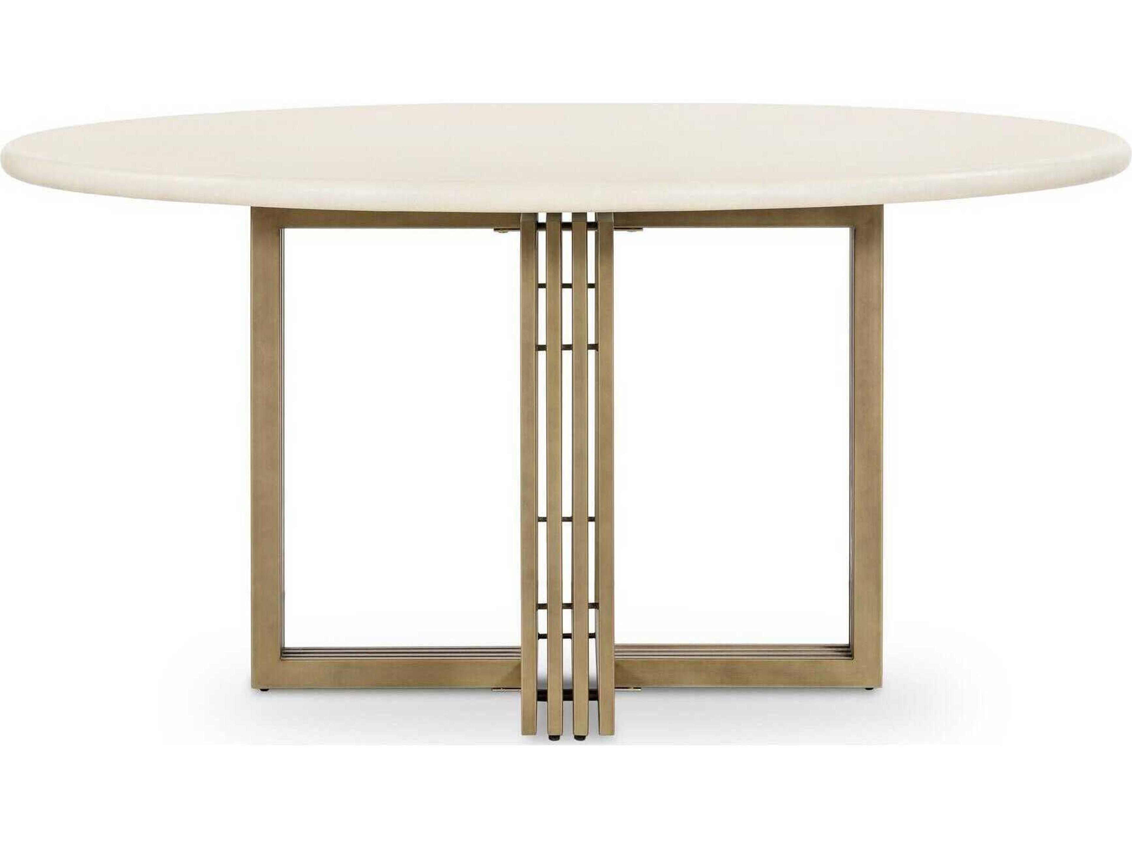 Four Hands Everett Mia Round Concrete Antique Brass Parchment White Dining Table