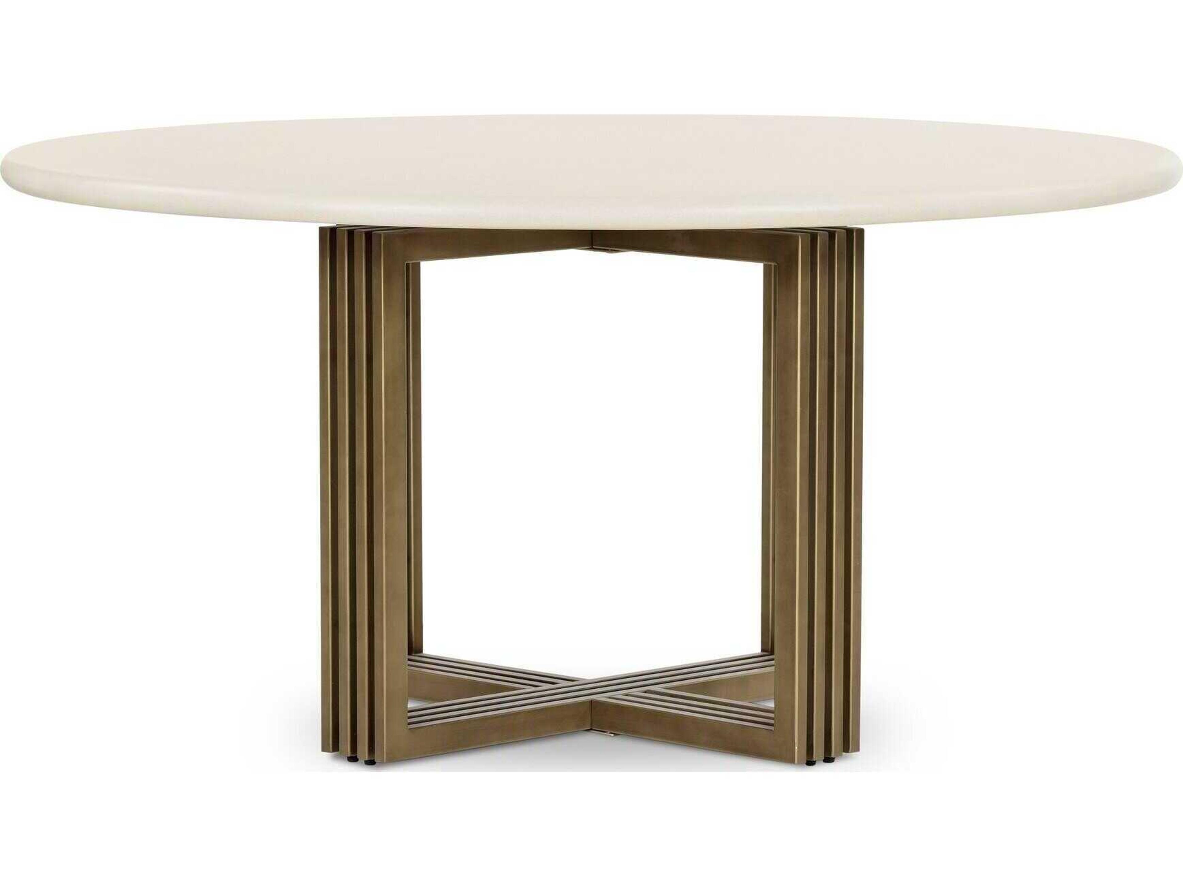Four Hands Everett Mia Round Concrete Antique Brass Parchment White Dining Table