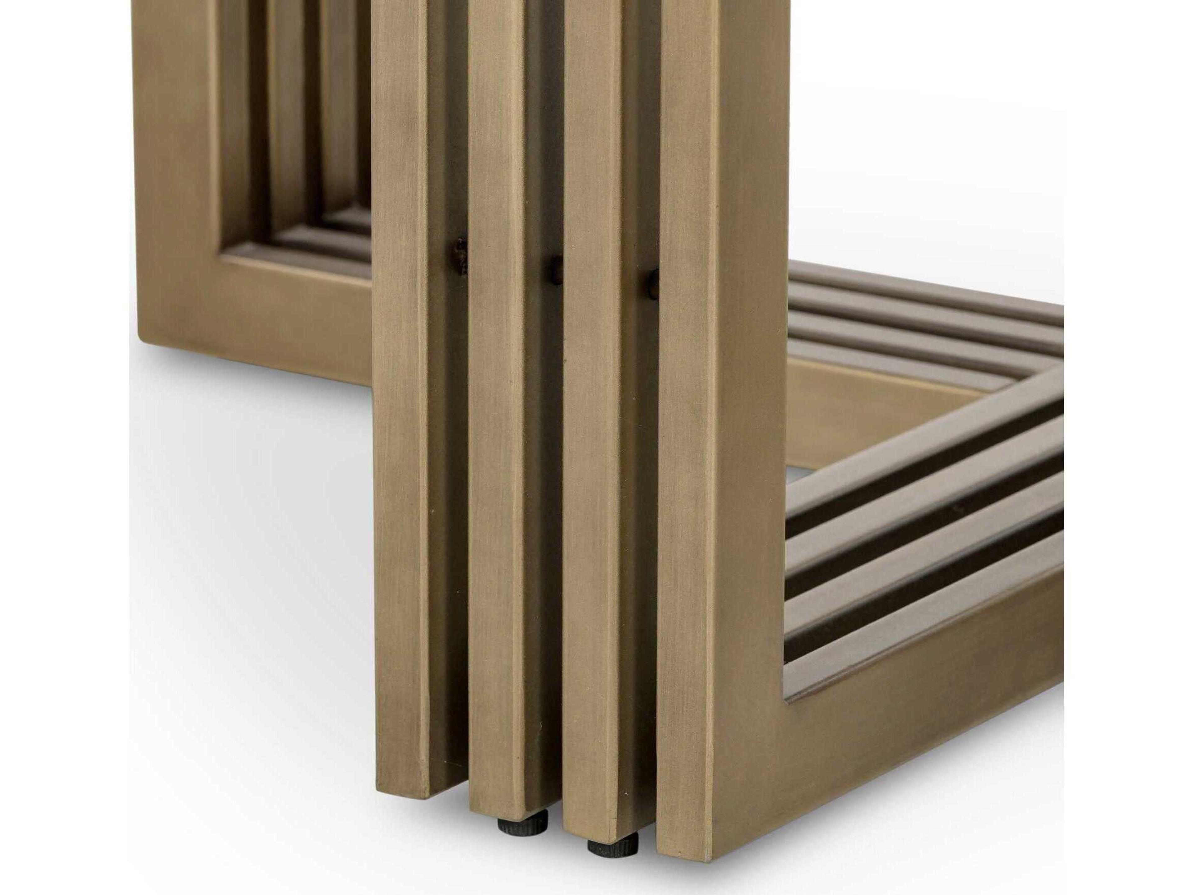 Four Hands Everett Mia Round Concrete Antique Brass Parchment White Dining Table