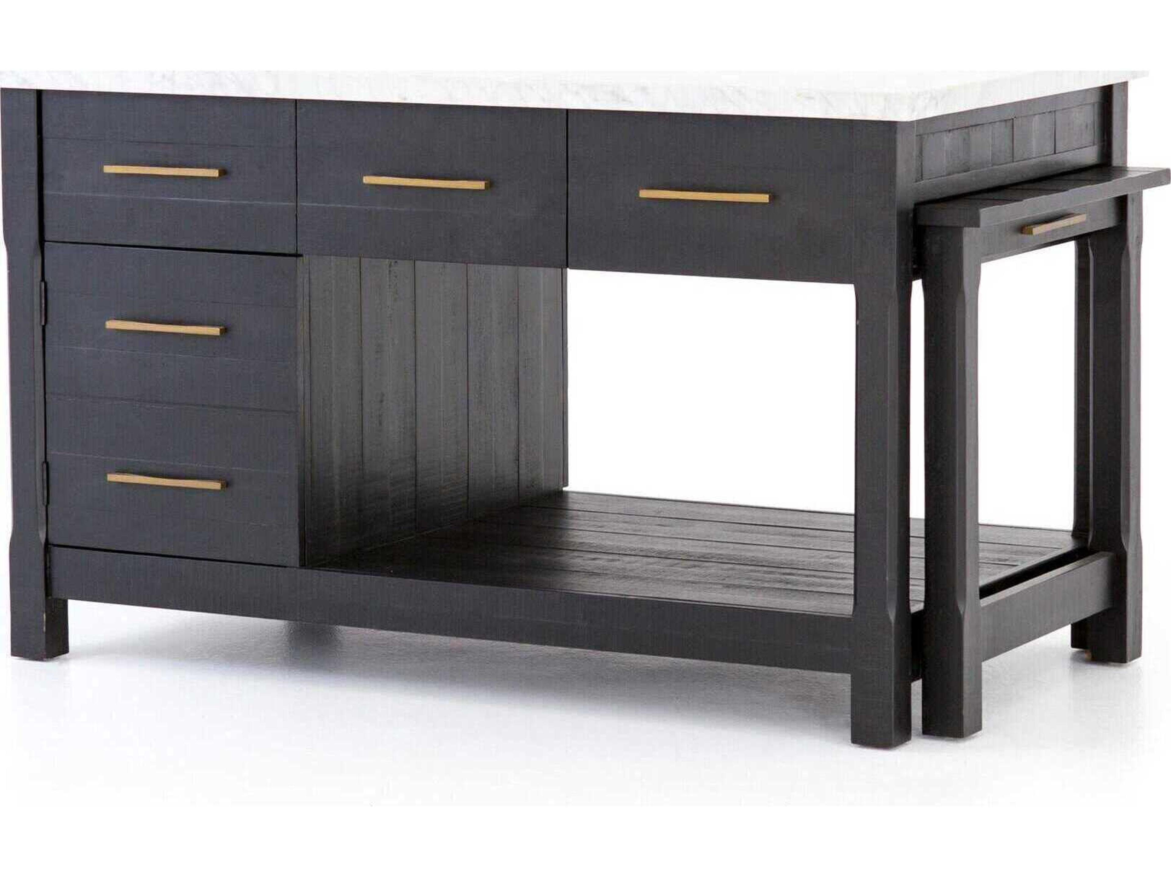 Patten Black Acacia Italian White Marble Bar Cart