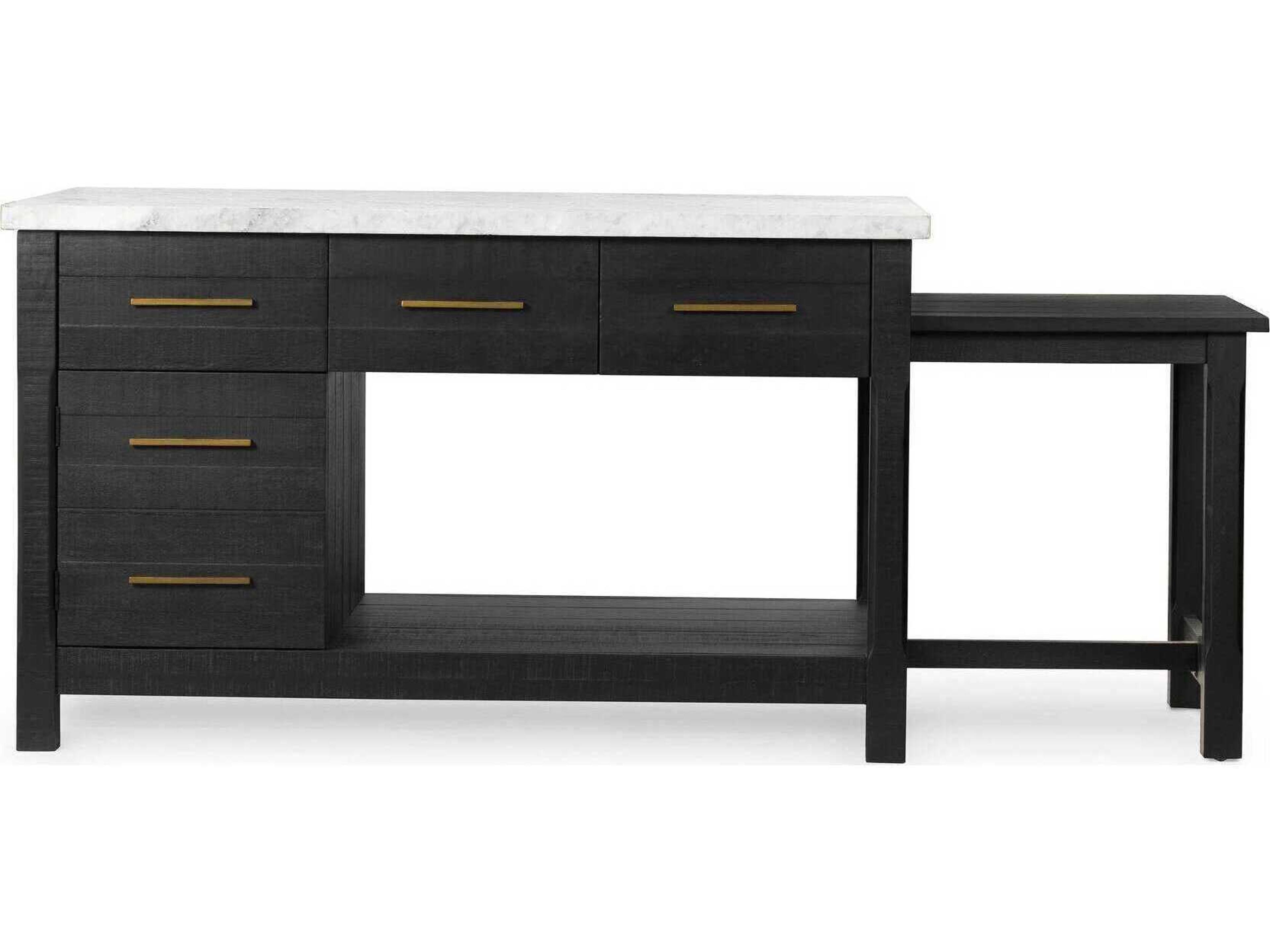 Four Hands Patten Black Acacia Italian White Marble Bar Cart