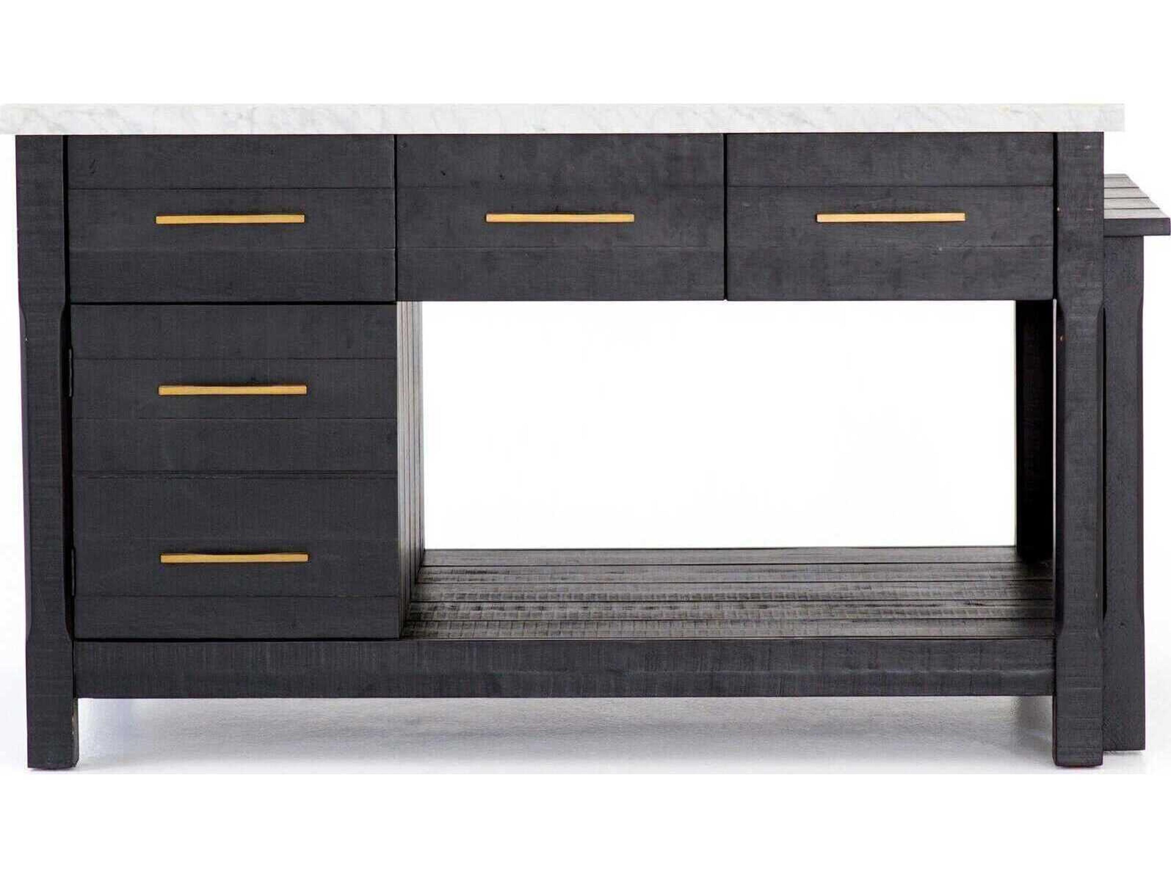 Four Hands Patten Black Acacia Italian White Marble Bar Cart