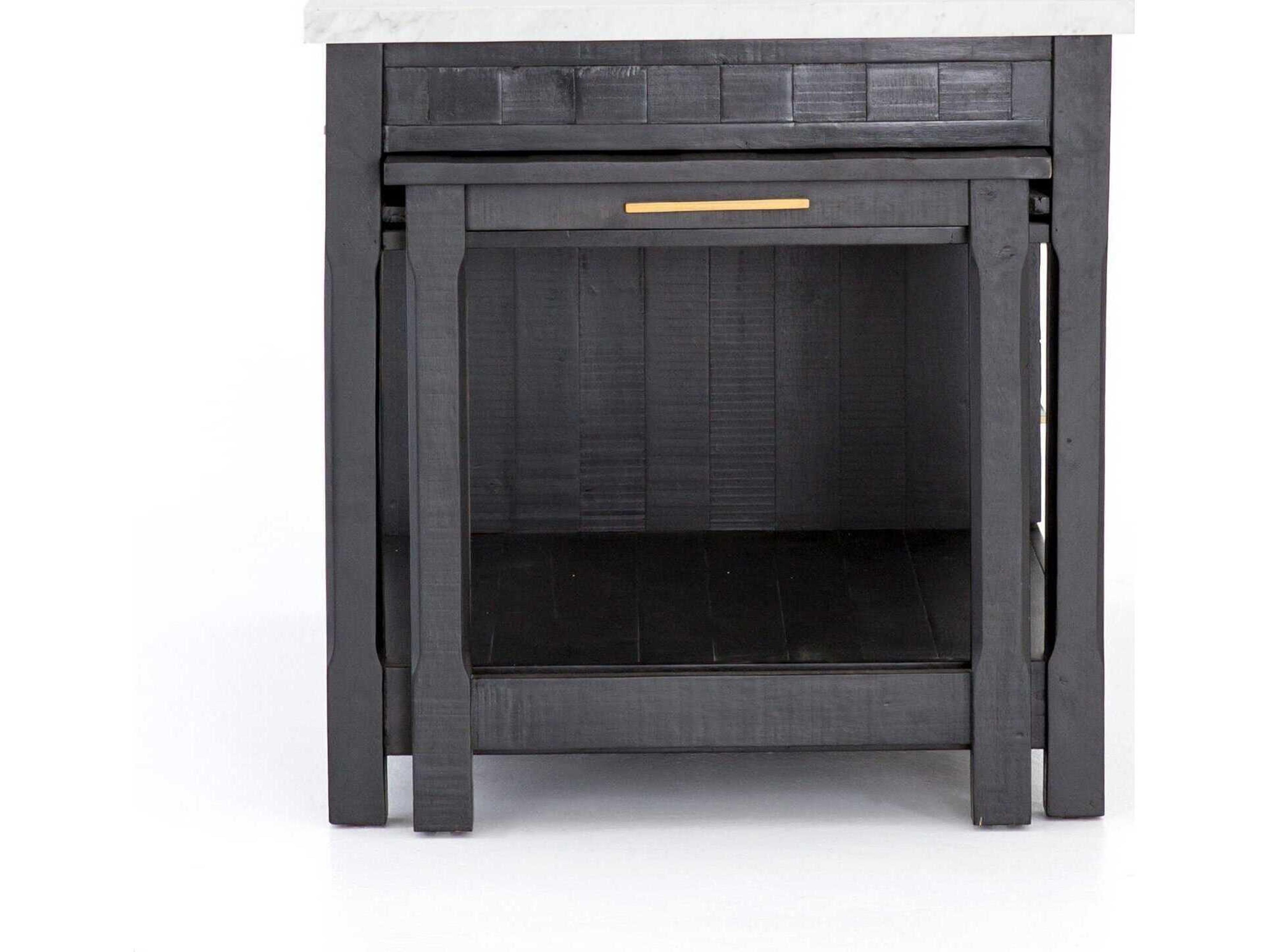 Four Hands Patten Black Acacia Italian White Marble Bar Cart