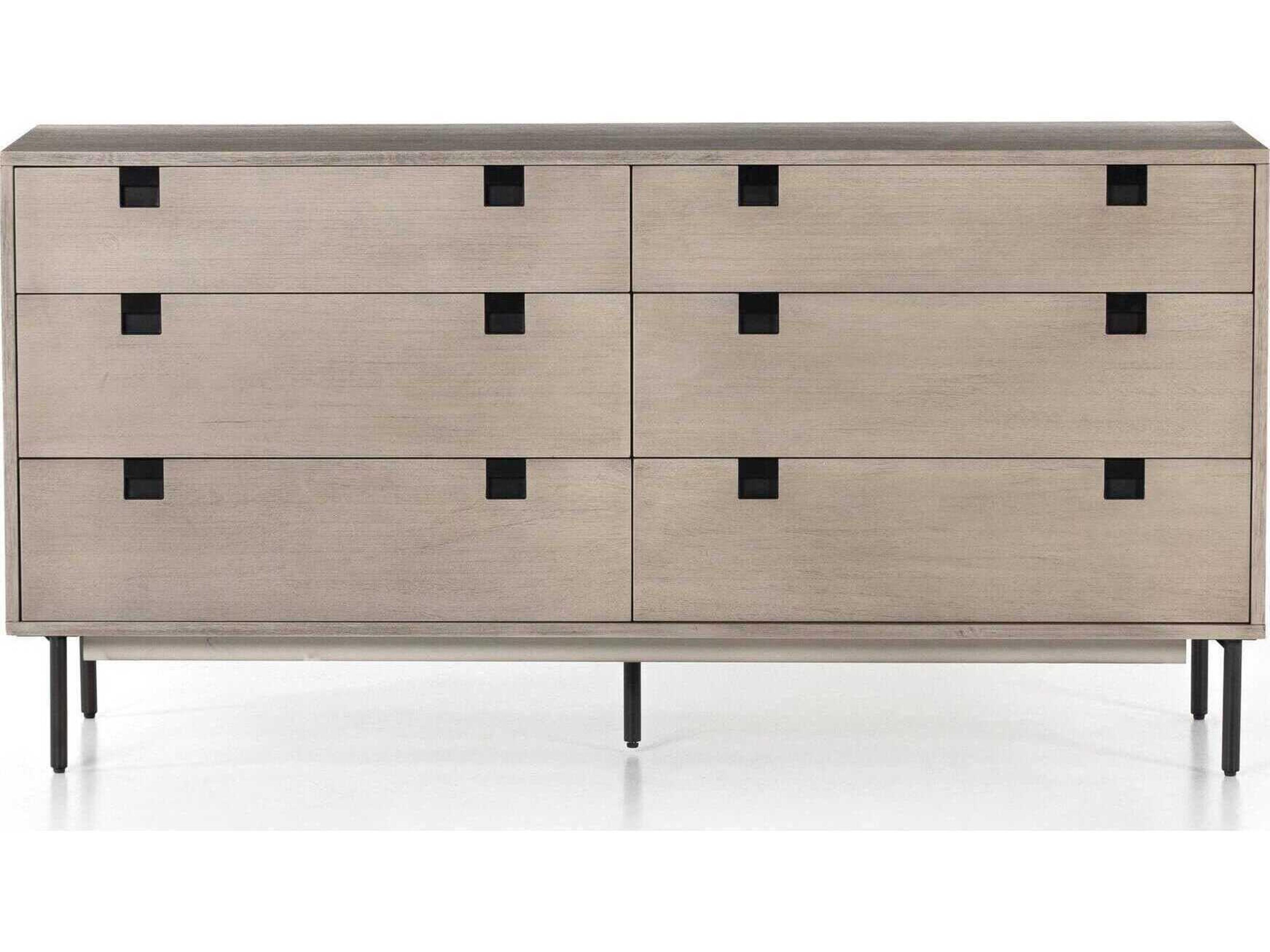 Four Hands Patten Carly 6-Drawers Gray Acacia Wood Double Dresser