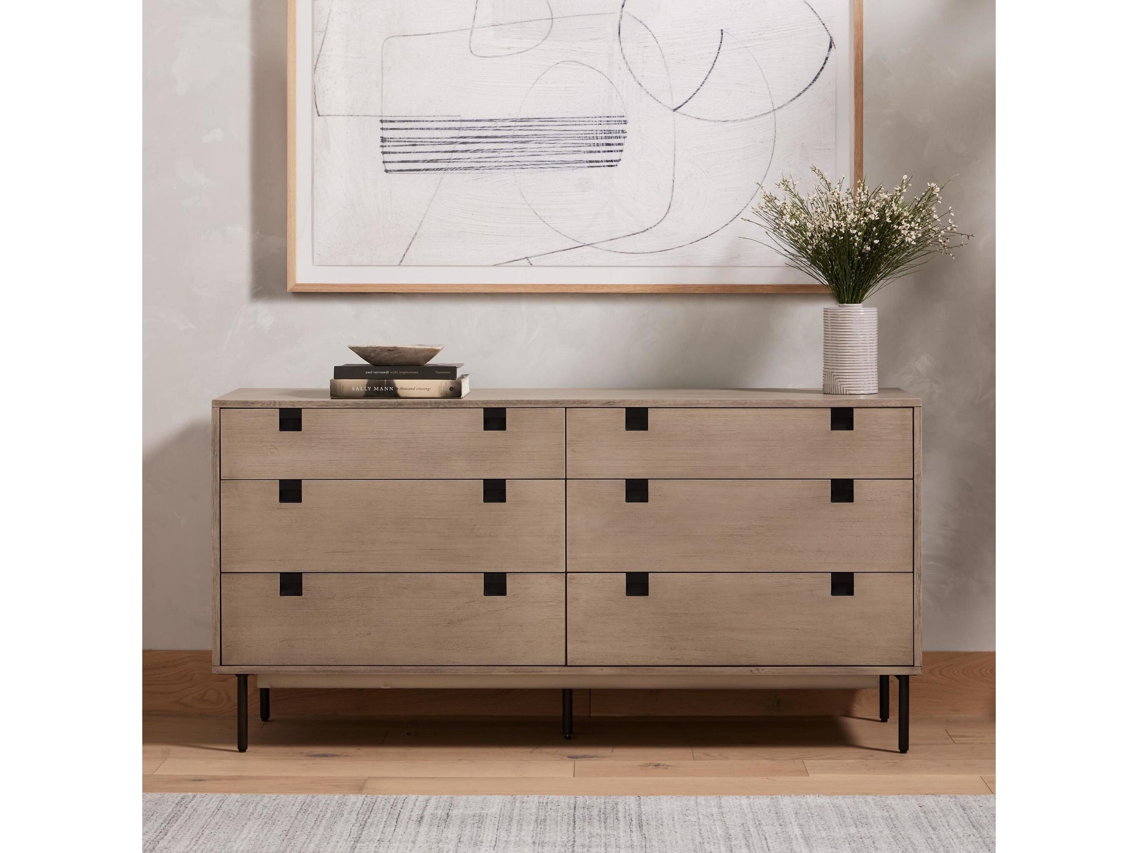 Four Hands Patten Carly 6-Drawers Gray Acacia Wood Double Dresser