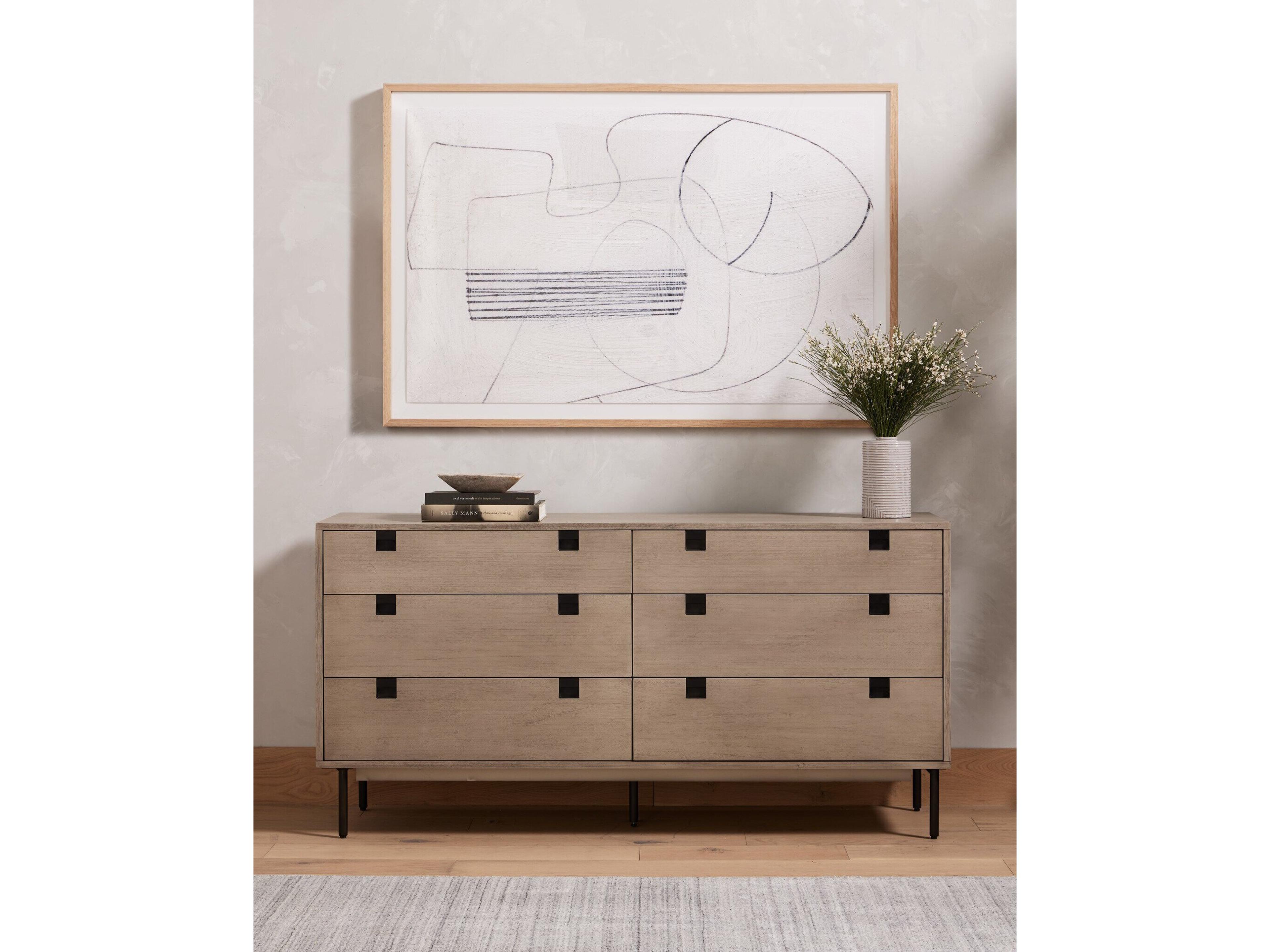 Four Hands Patten Carly 6-Drawers Gray Acacia Wood Double Dresser
