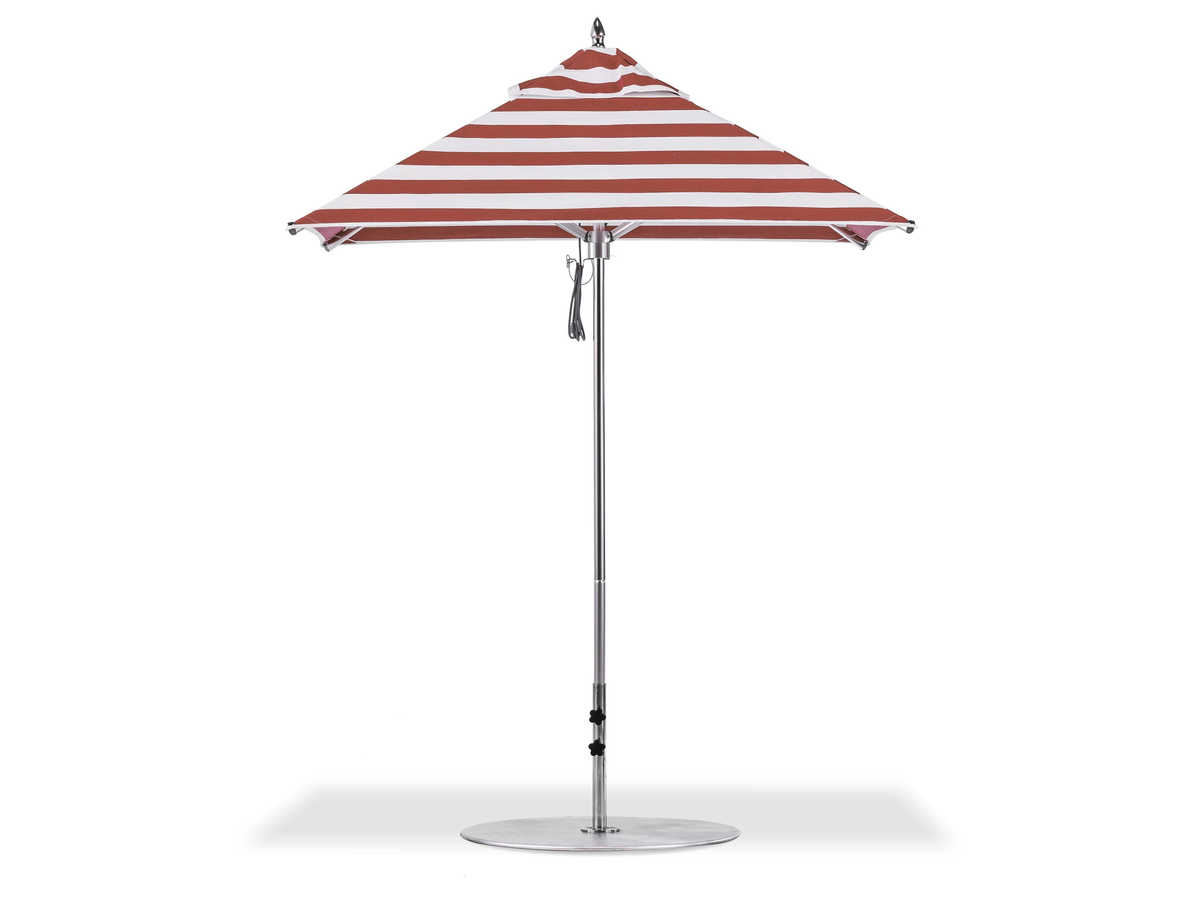 Frankford Greenwich Market Aluminum Silver Anodized 6.5 Foot Square Pulley Lift Outdoor Patio Umbrella - Special Order Striped Fabric