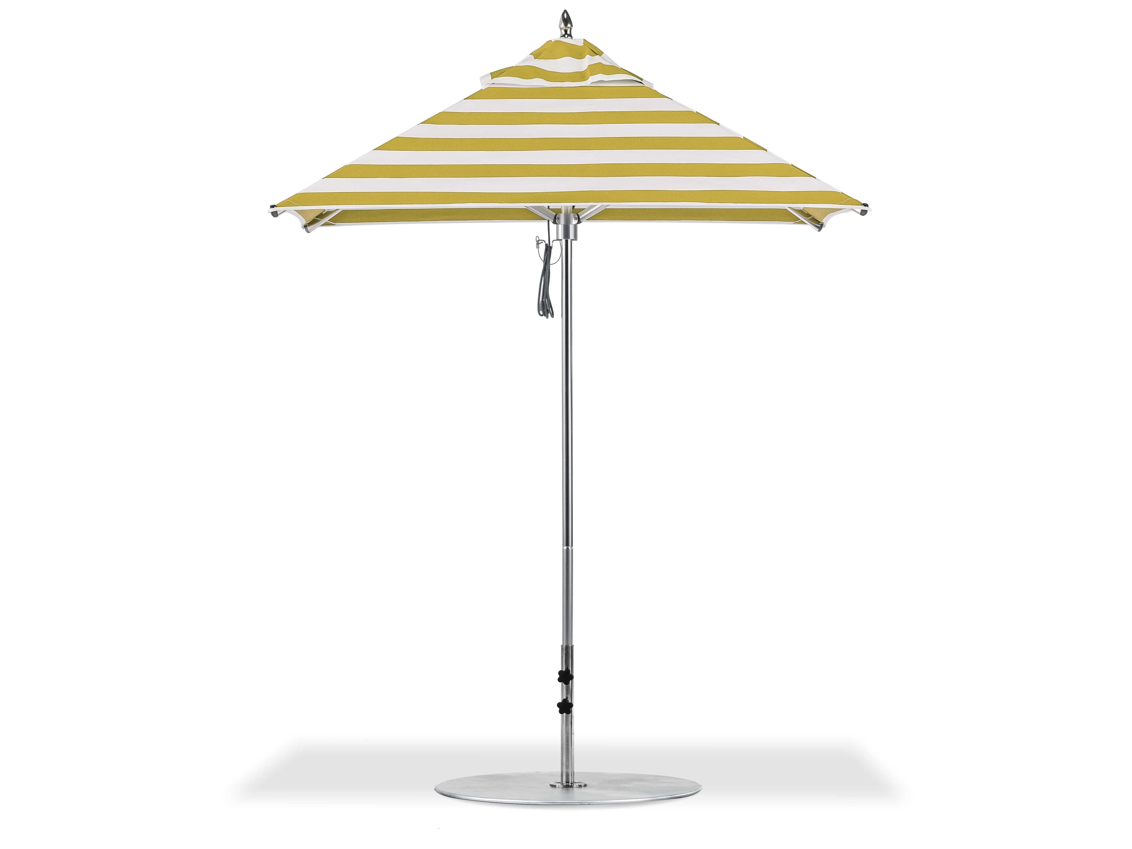 Frankford Greenwich Market Aluminum Silver Anodized 6.5 Foot Square Pulley Lift Outdoor Patio Umbrella - Special Order Striped Fabric