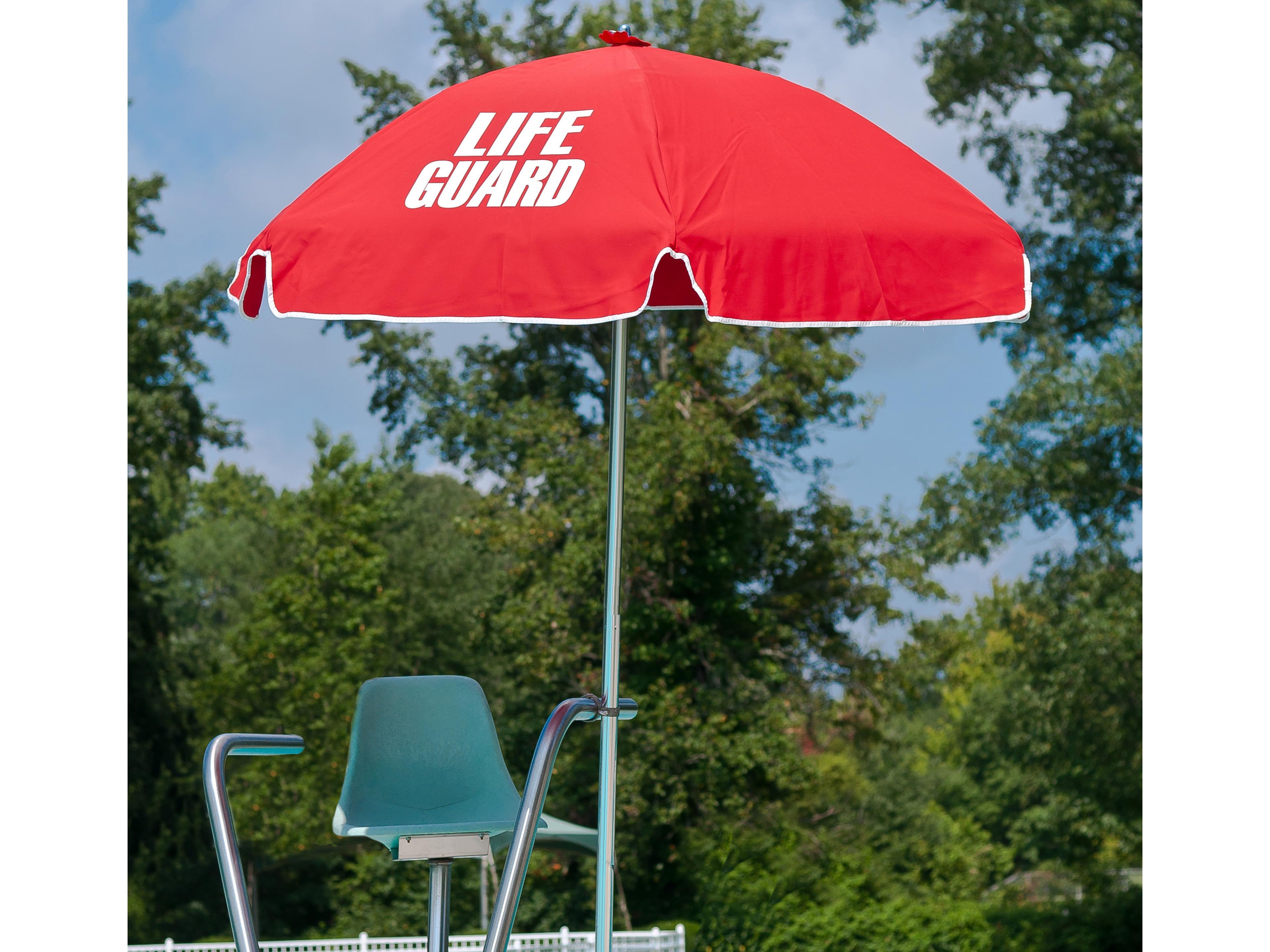 Frankford Quick Ship Lifeguard Aluminum Silver Anodized 6.5 Foot Hexagon Manual Lift Patio Umbrella - Steel Ribs