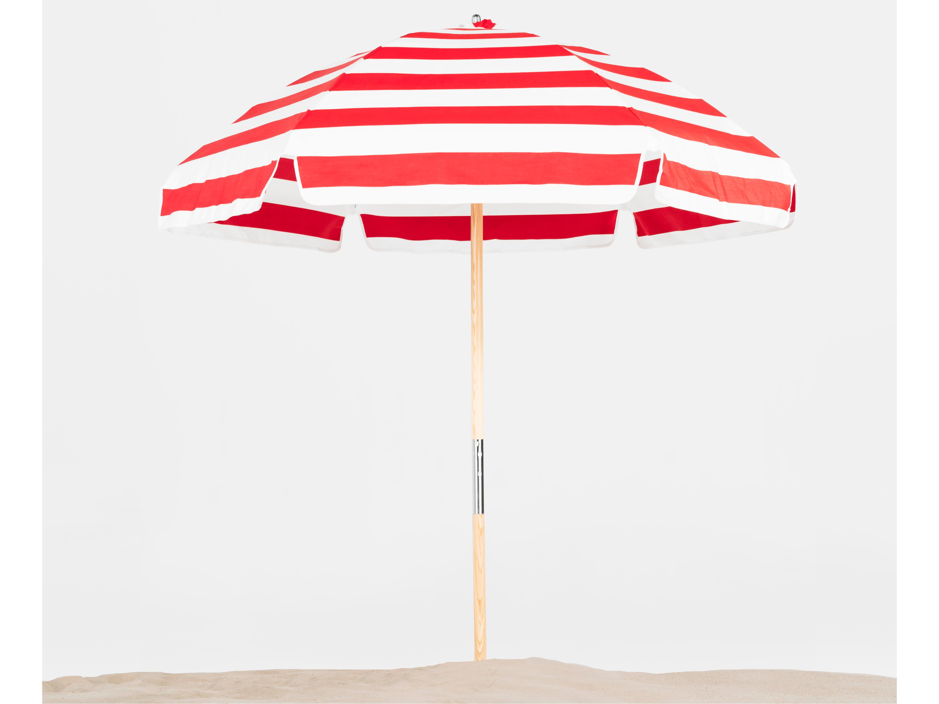 Frankford Emerald Beach Ash wood 6.5 Foot Hexagon Manual Lift Outdoor Patio Umbrella - Special Order Striped Fabric