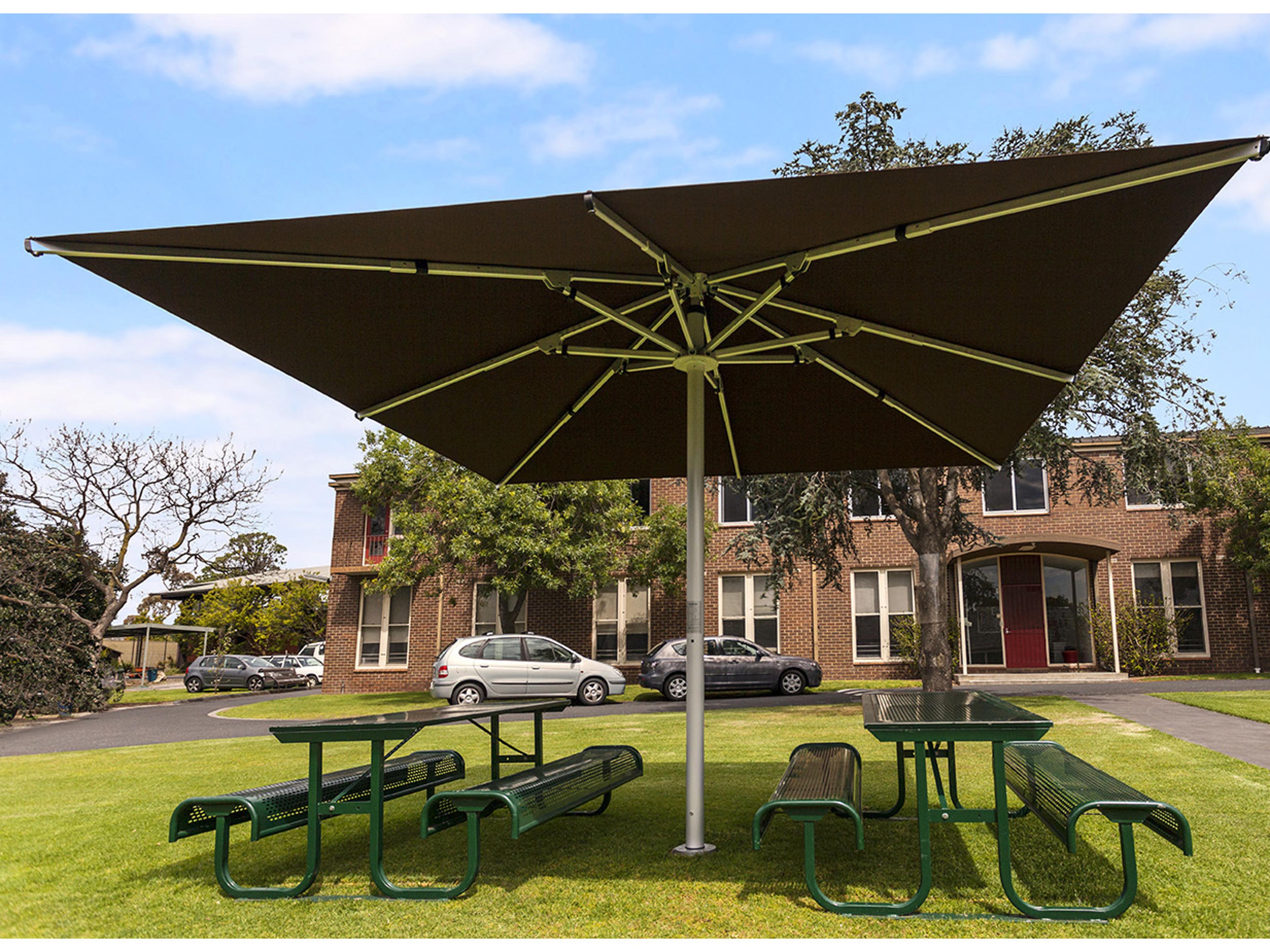 Frankford Nova Giant Center Aluminum Matte Silver 13 Foot Square Telescoping Crank Patio Umbrella