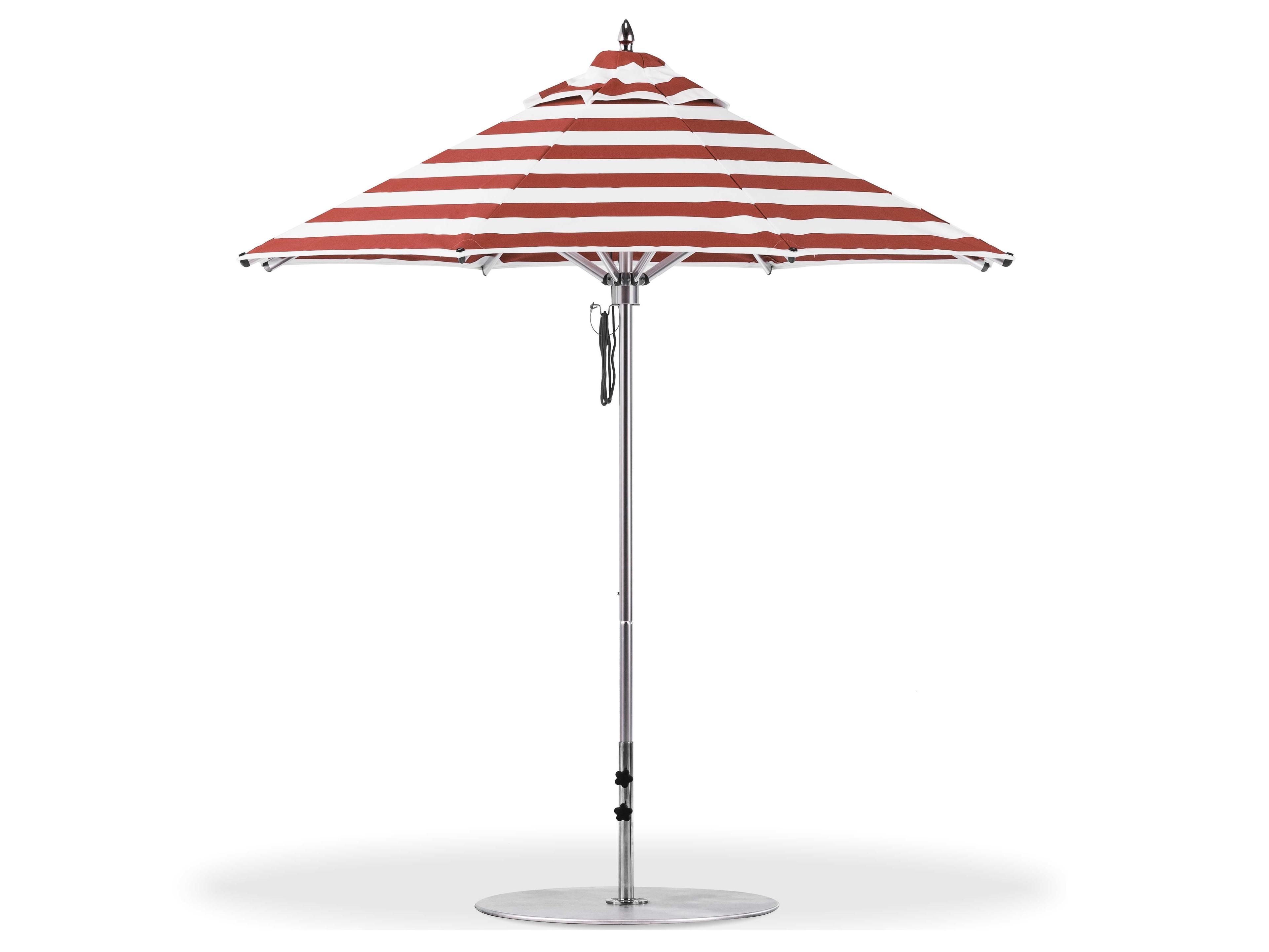 Frankford Greenwich Aluminum Silver Anodized 7.5 Foot Octagon Pulley Lift Patio Umbrella - Special Order Striped Fabric