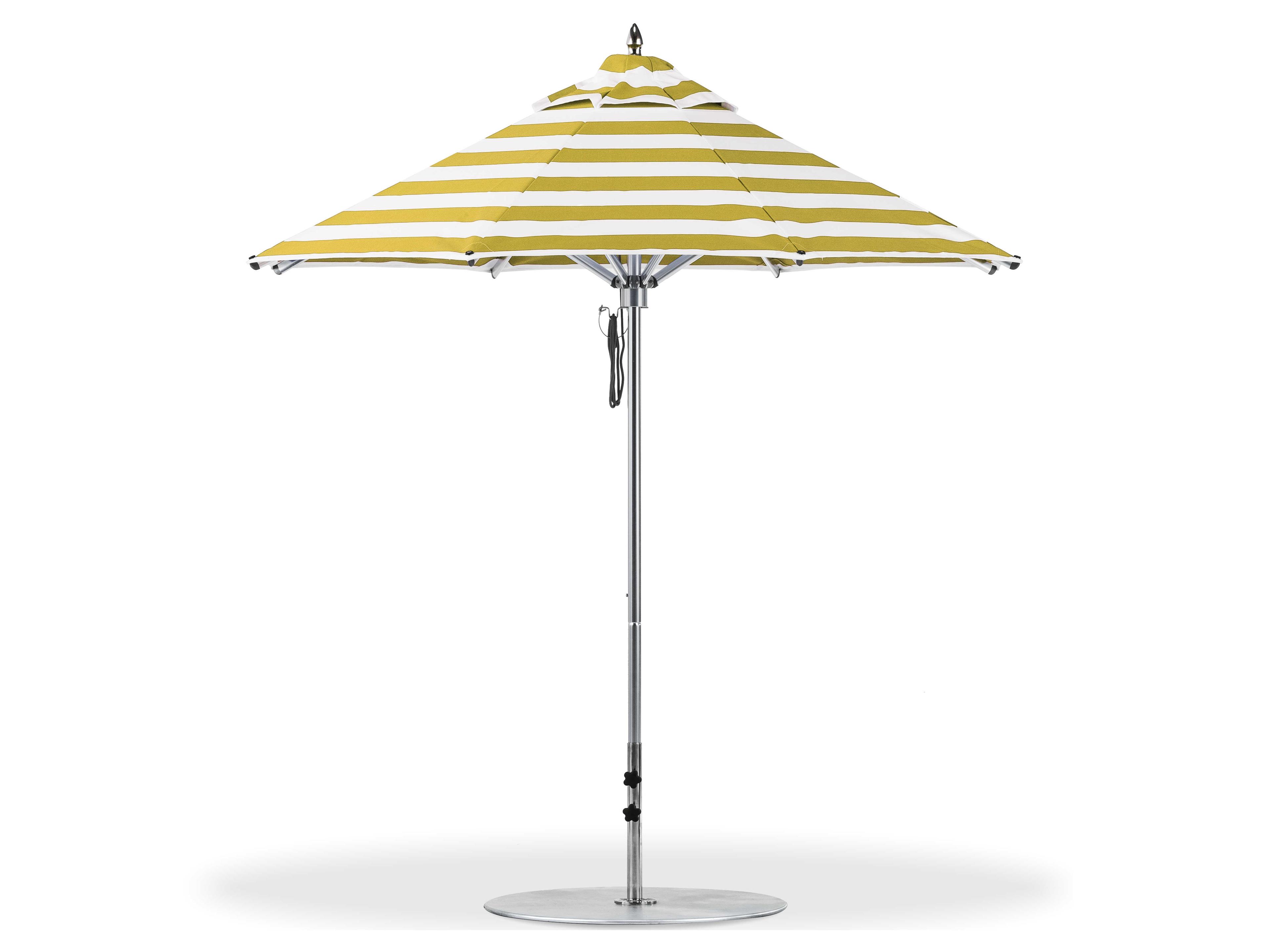 Frankford Greenwich Aluminum Silver Anodized 7.5 Foot Octagon Pulley Lift Patio Umbrella - Special Order Striped Fabric