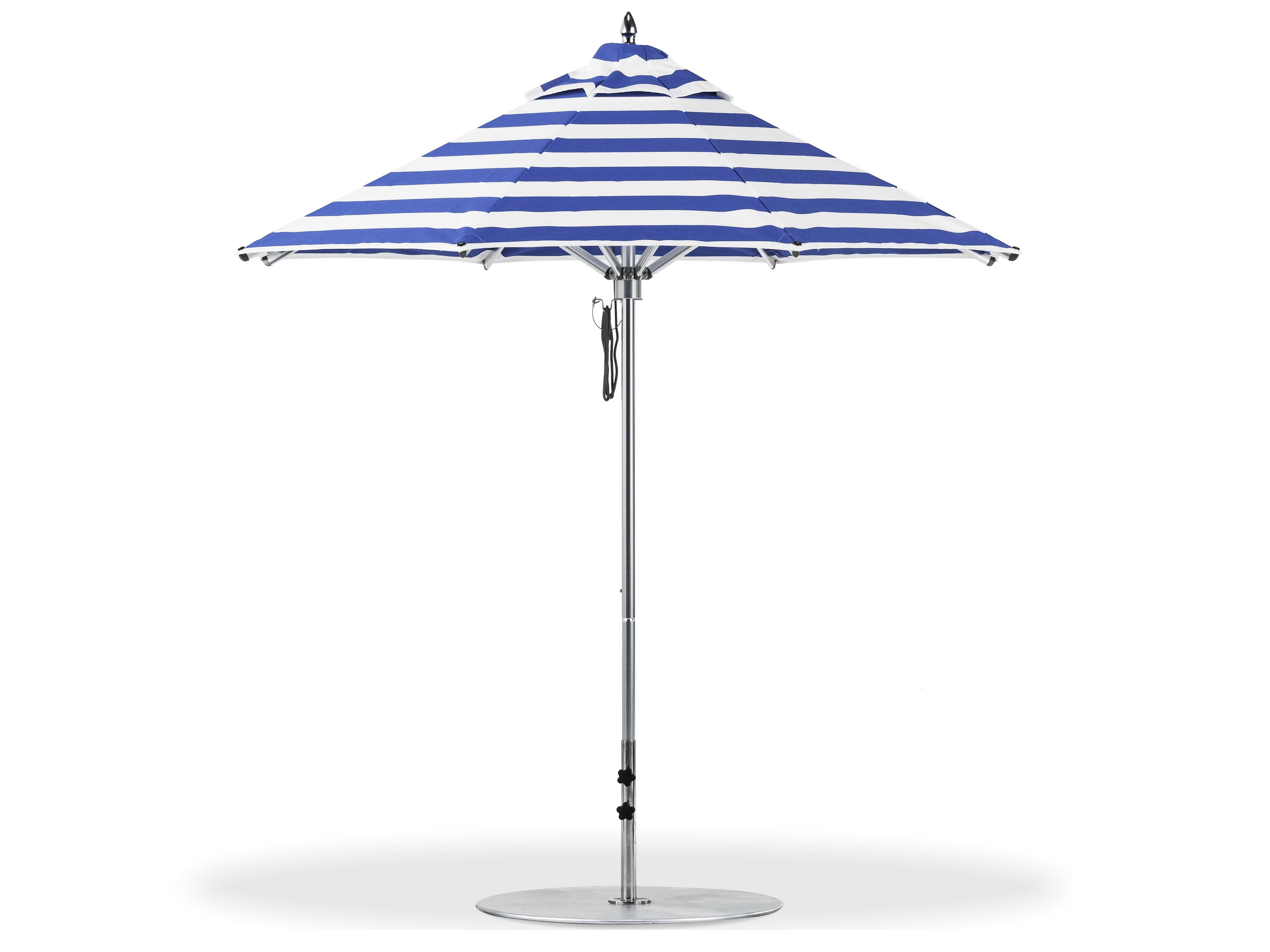 Frankford Greenwich Aluminum Silver Anodized 7.5 Foot Octagon Pulley Lift Patio Umbrella - Special Order Striped Fabric