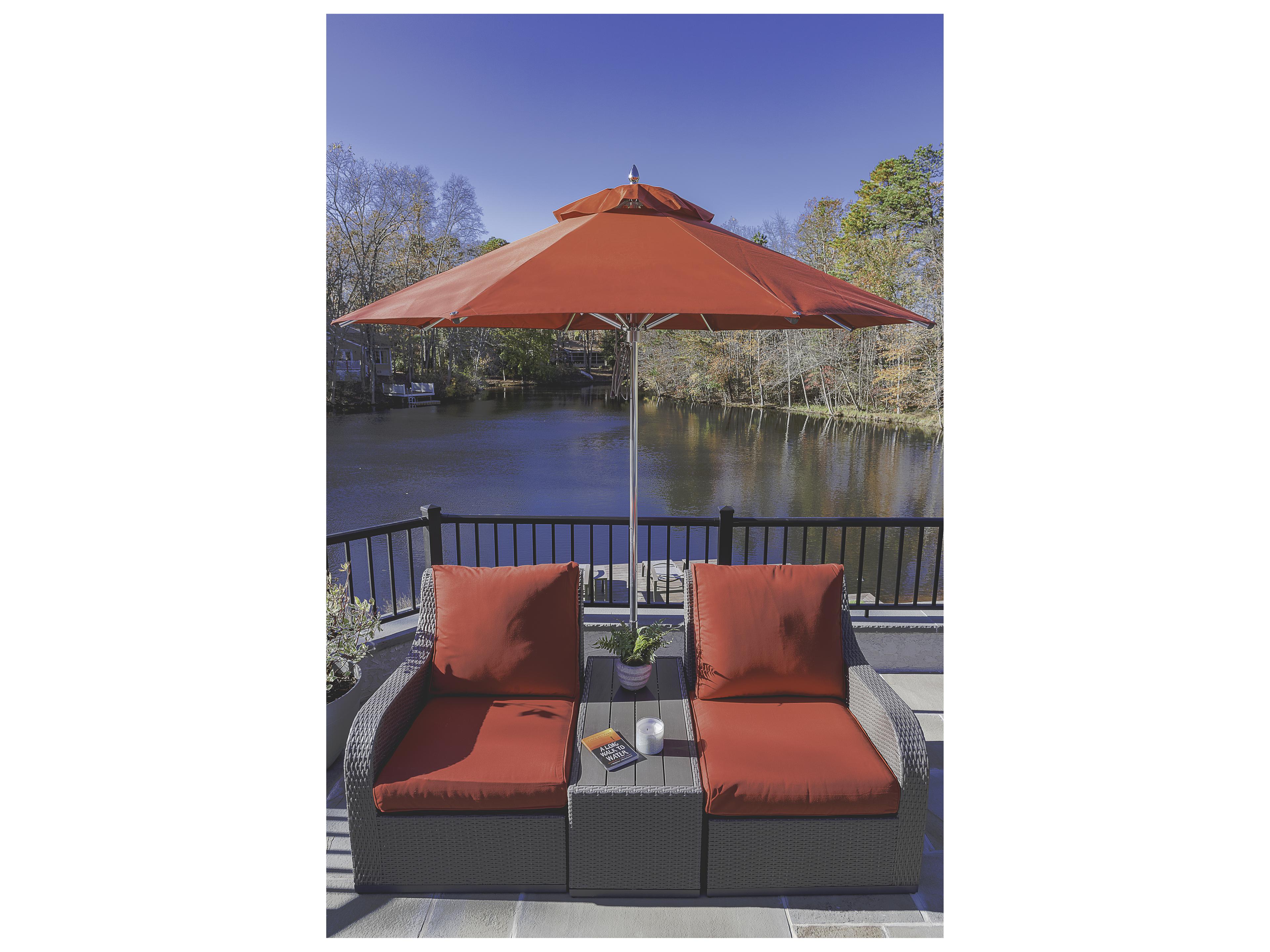 Frankford Greenwich Aluminum Silver Anodized 9 Foot Octagon Pulley Lift Outdoor Umbrella