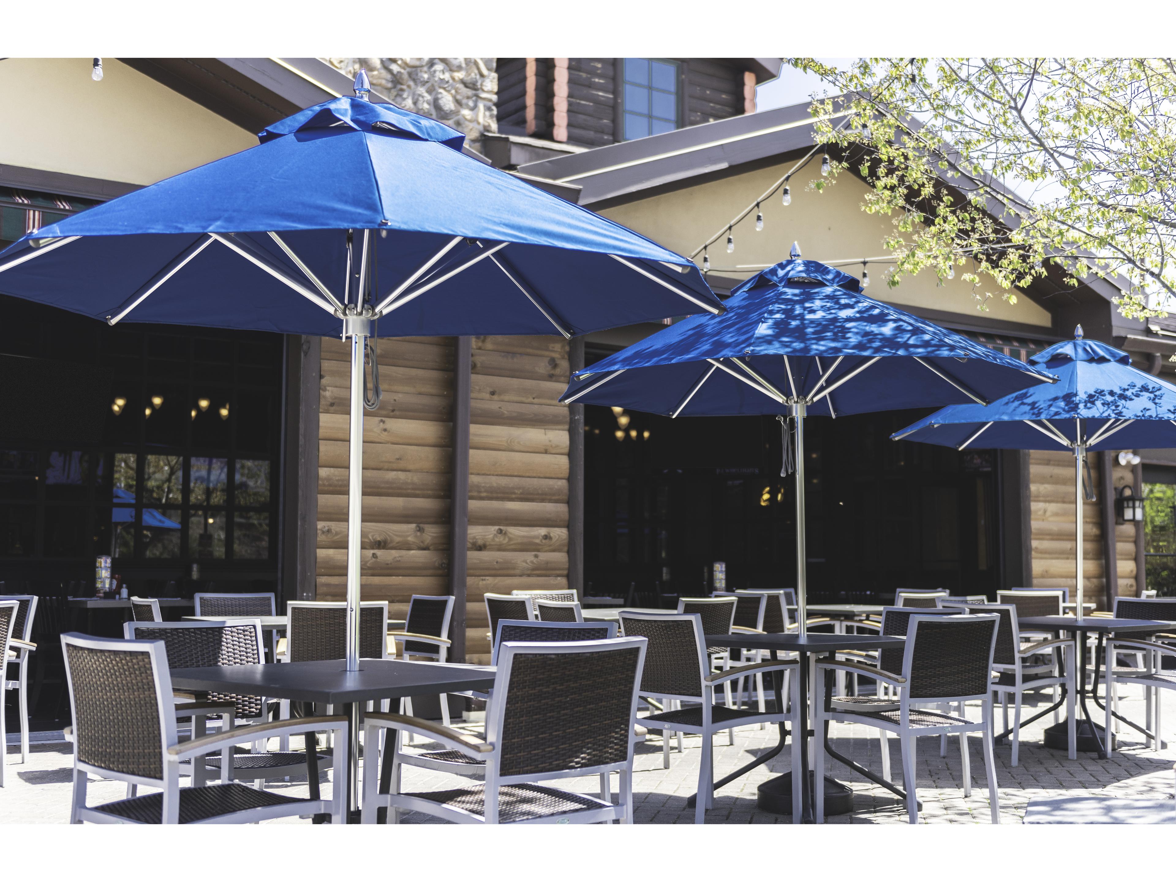 Frankford Greenwich Aluminum Silver Anodized 9 Foot Octagon Pulley Lift Outdoor Umbrella